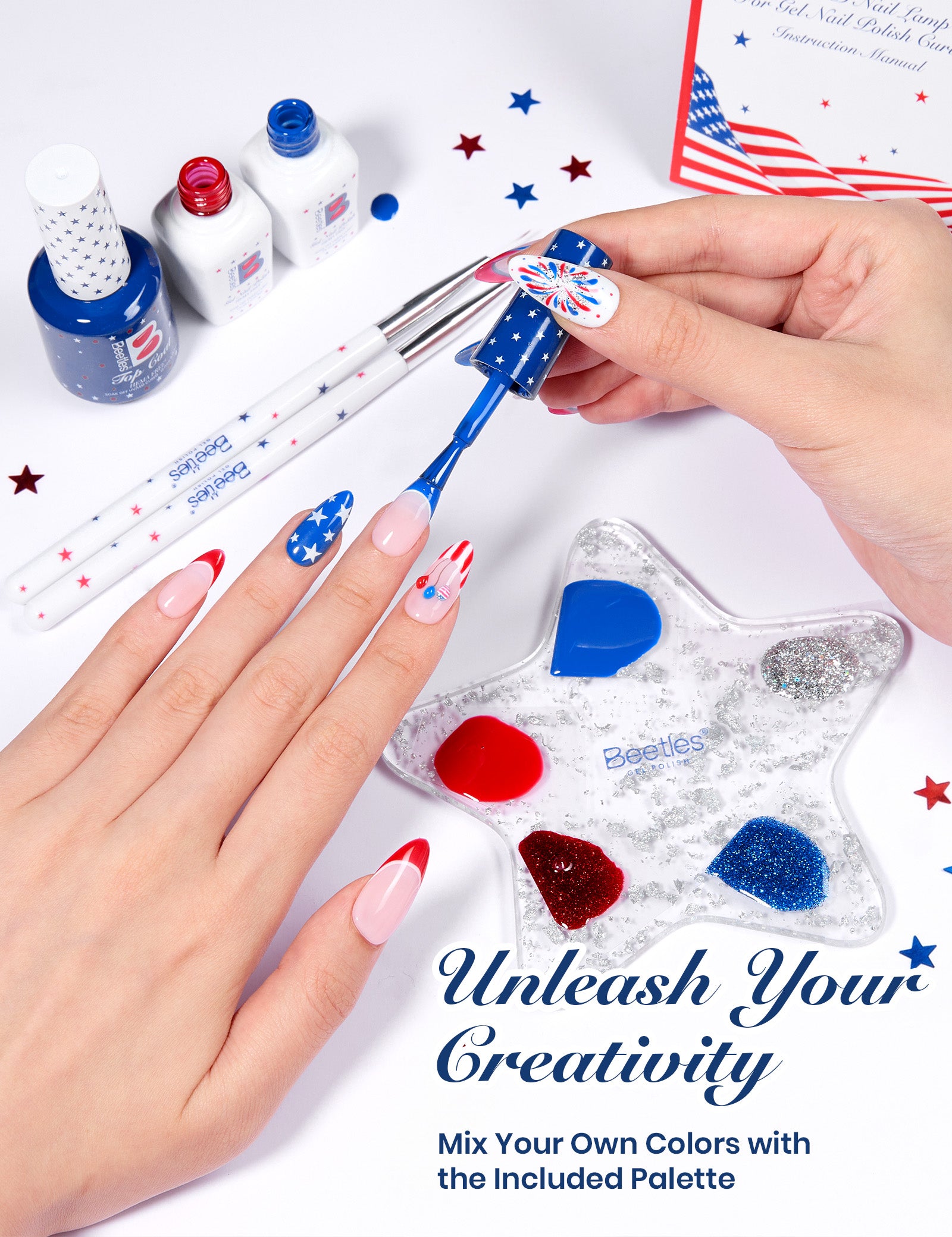 [Mother's Day Gift Box] Beetles Independence Day Gift - Beetles 4th of July Nails Hema-free Gel Kit