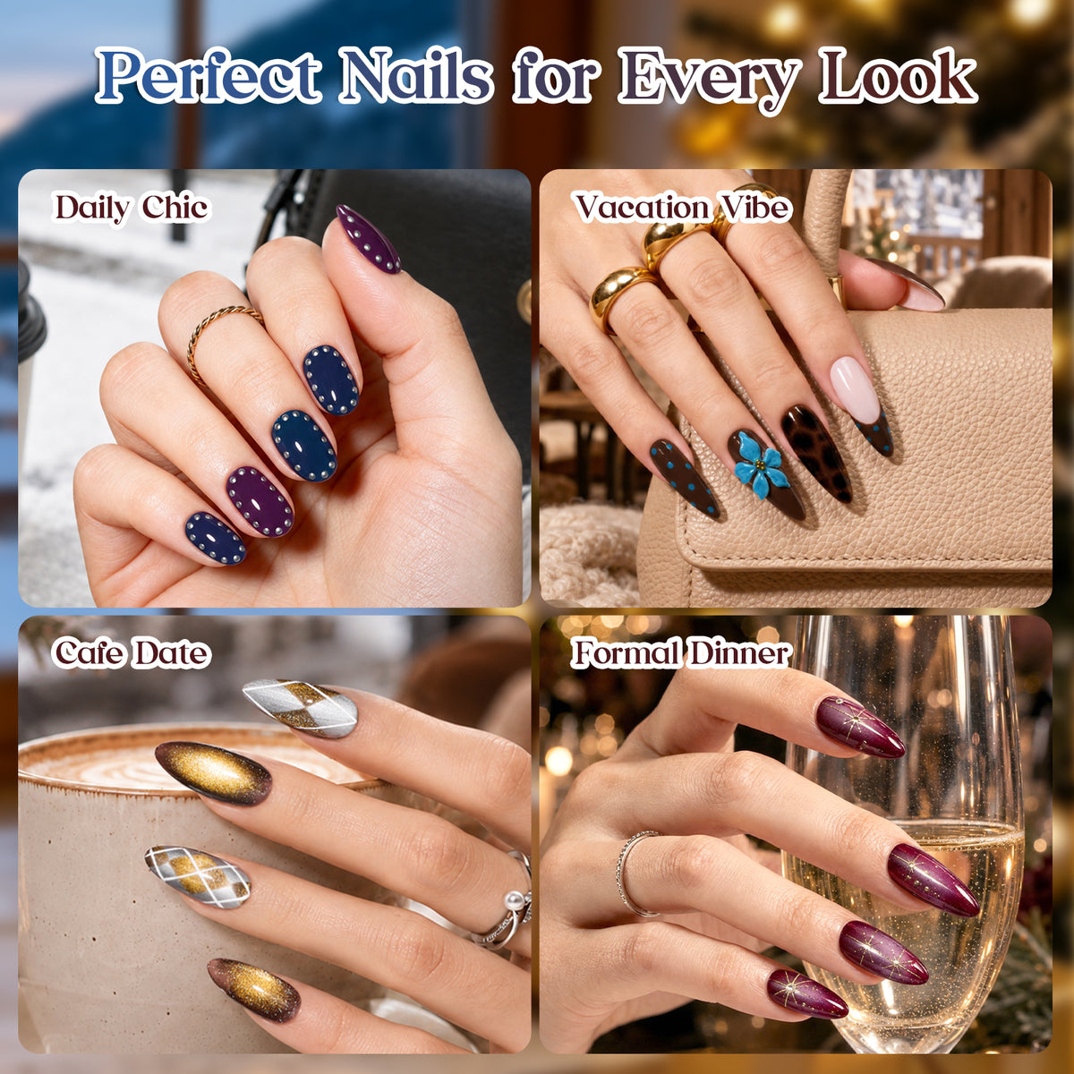 Beetles Courchevel Holiday Fall & Winter Nails 15 Colors Gel Nail Polish Set with Cat Eye Colors Halloween Nails