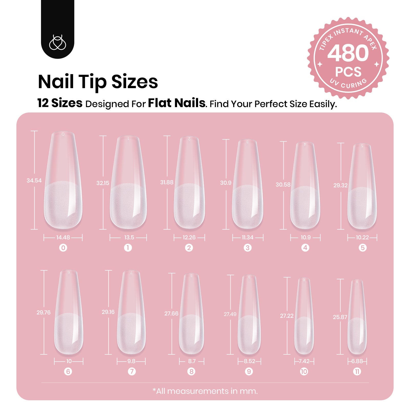 Beetles Pro Tipex Instant Apex Nail Tips, Long Coffin 512pcs, Thicker Strong Acrylic Tips for DIY Salon-look Extensions