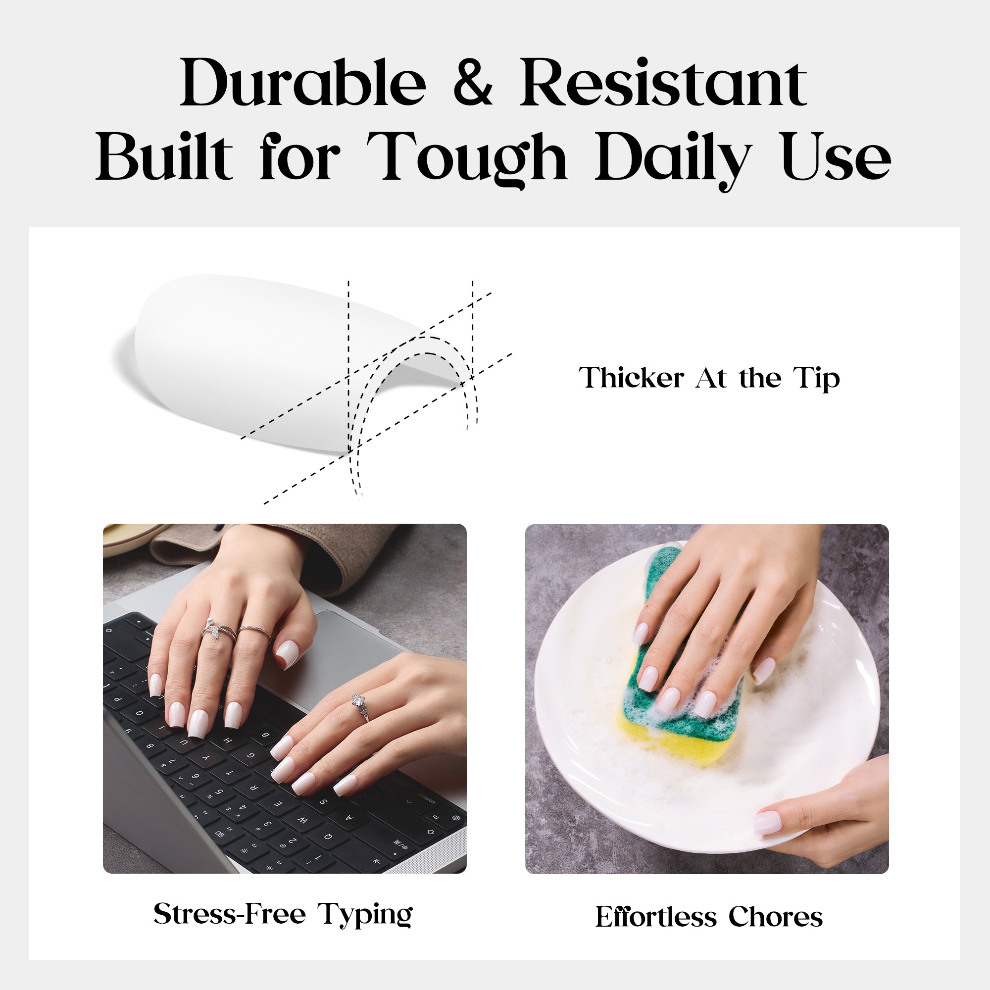 Beetles Natural Milky Nail Tips - Milky White Short Square 15 sizes*5