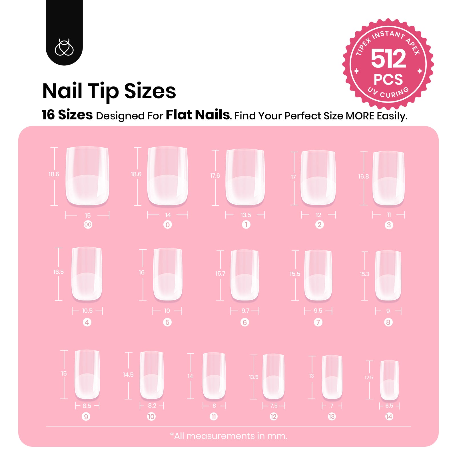 Beetles Pro Tipex Instant Apex Nail Tips 512pcs Short Square Thicker Strong Acrylic Tips for DIY Salon-look Extensions