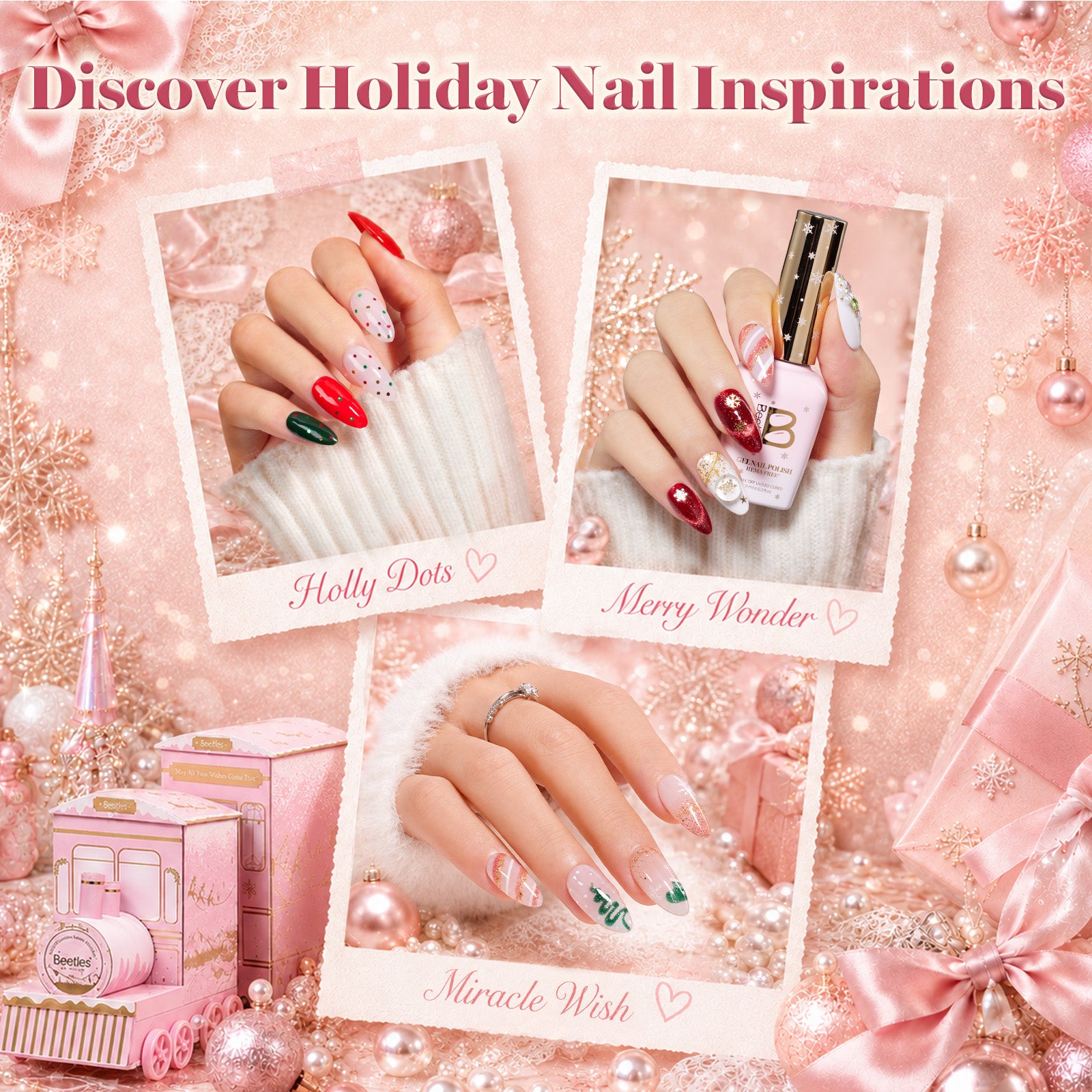Exclusive Launch | Beetles Christmas Miracle Express 8 Colors 58PCS HEMA Free TPO Free 2026 Advent Calendar Nail Gift Box