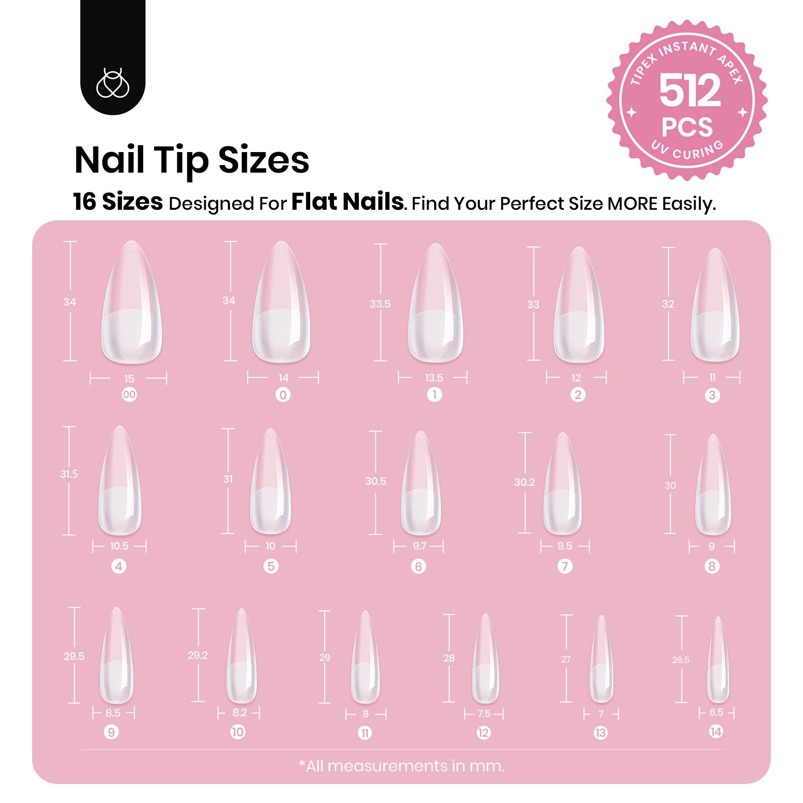 Beetles Pro Tipex Instant Apex Nail Tips, Long Stiletto 512pcs, Thicker Strong Acrylic Tips for DIY Salon-look Extensions