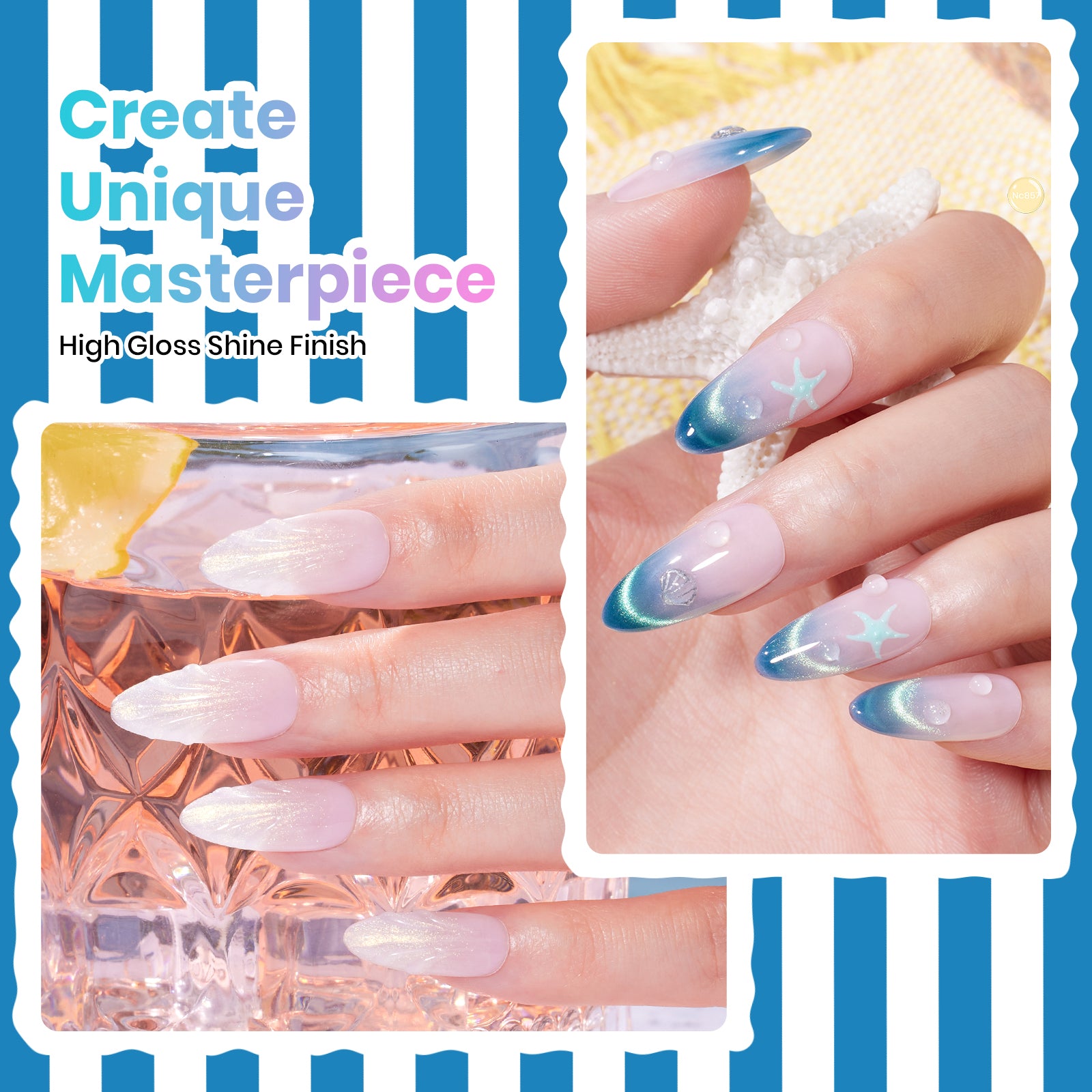 Beetles Summer Voyage - Shore Light Blue Cat Eye Gel Summer Nails 6 Colors Gel Polish Set 9ml