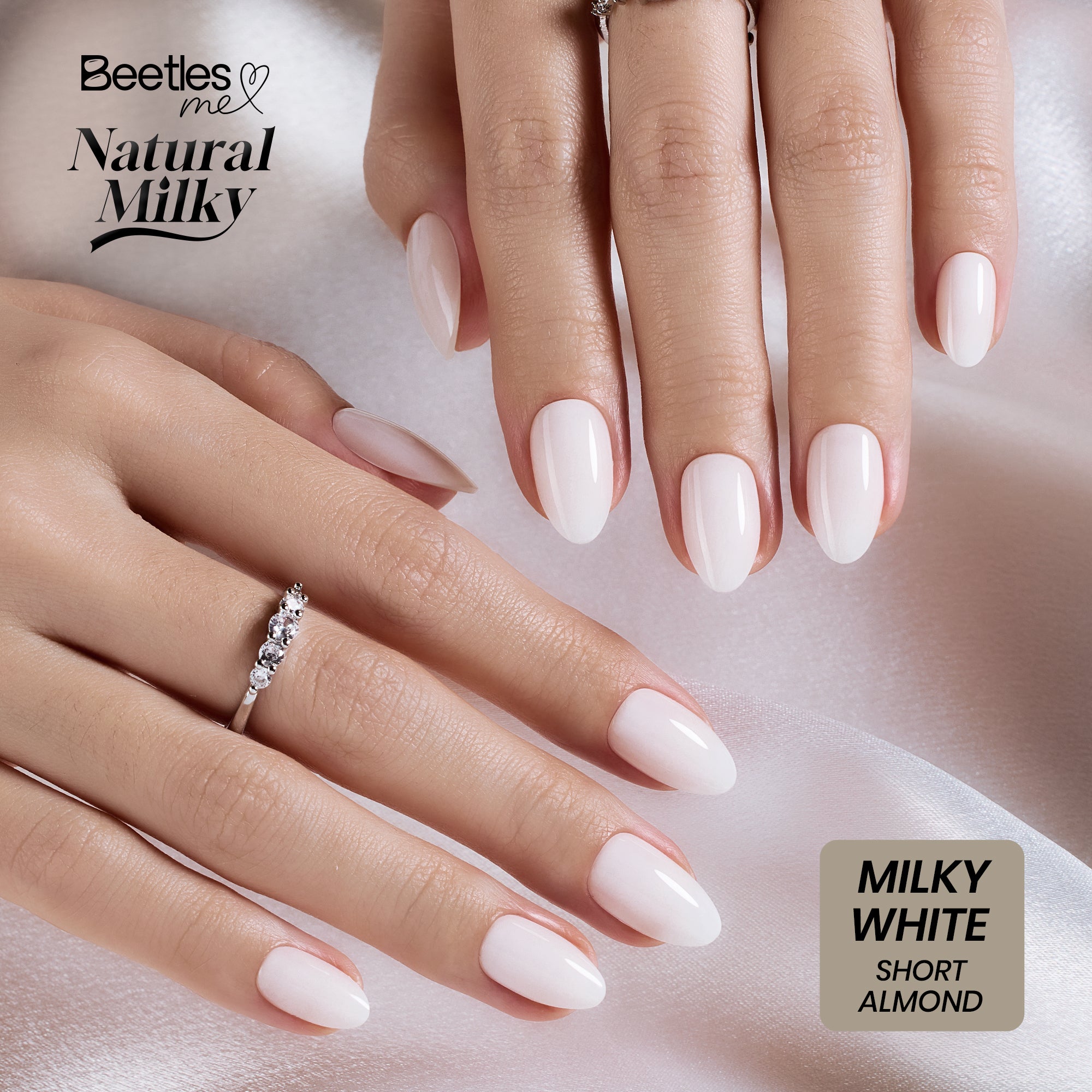 Beetles Natural Milky Press On Nails | Milky White Short Almond 16 sizes-32pcs