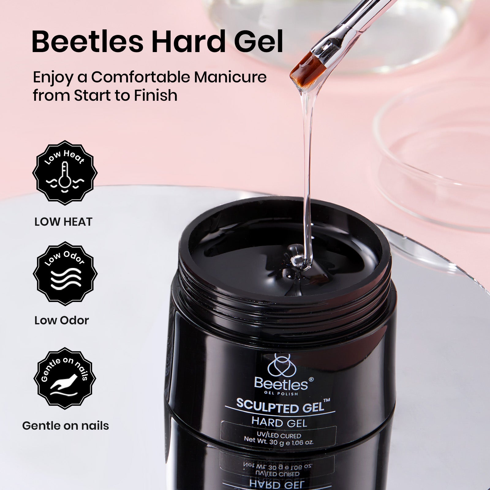 Beetles Low Heat Hard Gel for Nails, 1 oz 9 in 1 Clear Builder Nail Gel Sculpted Gel for Nails Extension & Repair for Women Manicurist