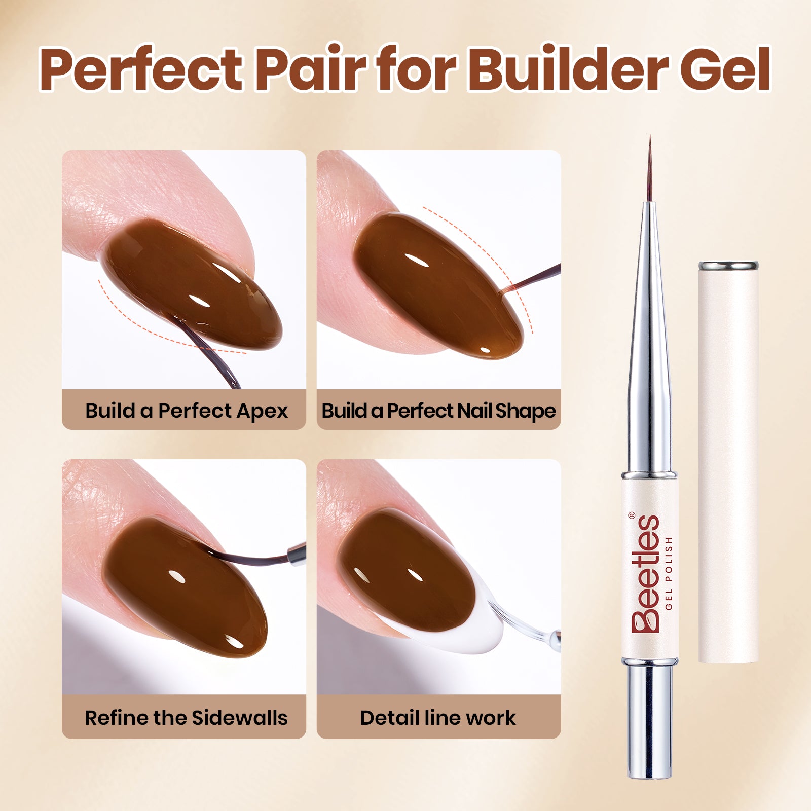 Beetles Builder Gel Nail Kit HEMA & TPO-Free, Cocoa Muse Brown with Nail Art Brush, 8 in 1 for Building Strengthening & Extension, Beginner Friendly DIY Salon at Home, UV LED Lamp Needed