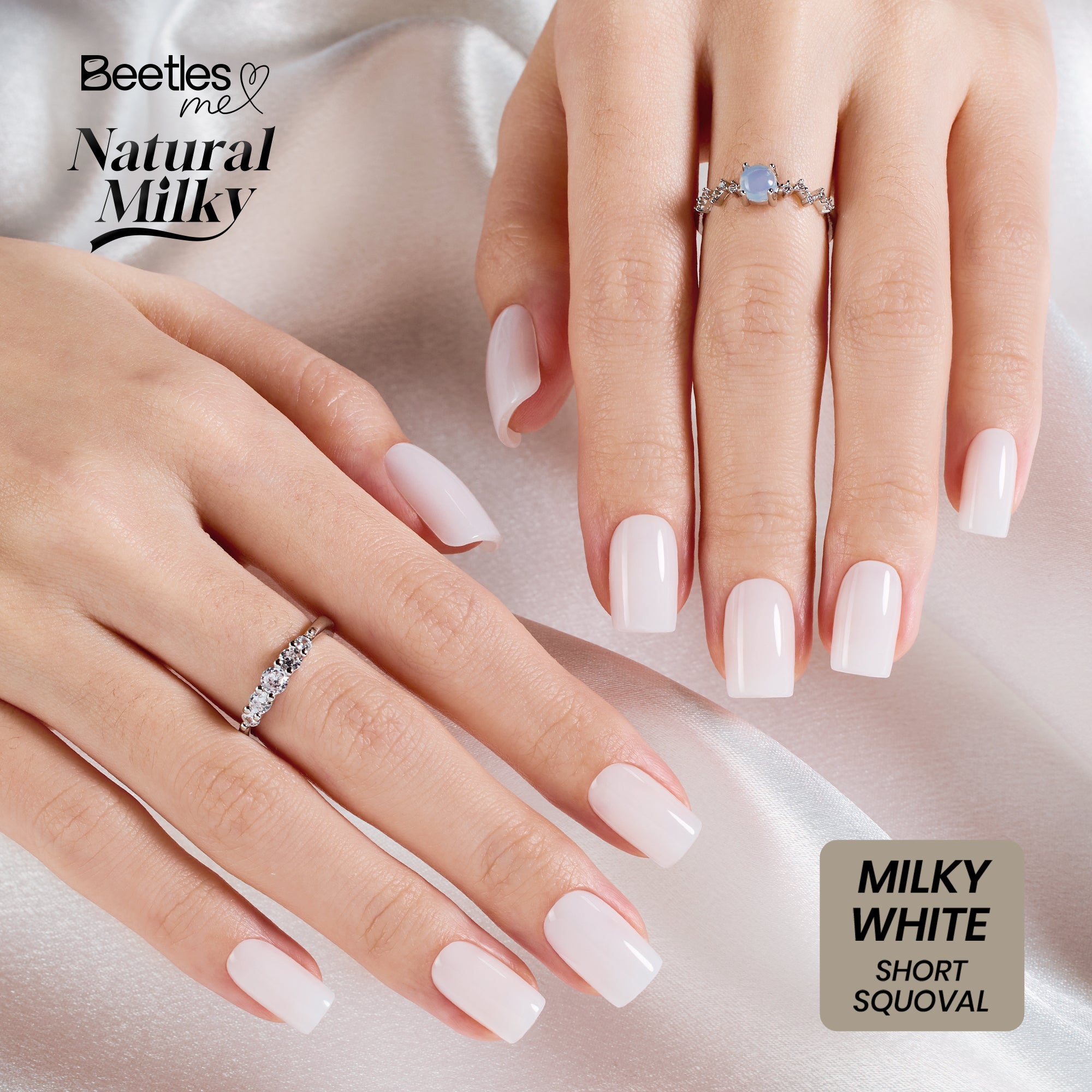 Beetles Stay Shining Milky White Press On Nails Short Squoval
