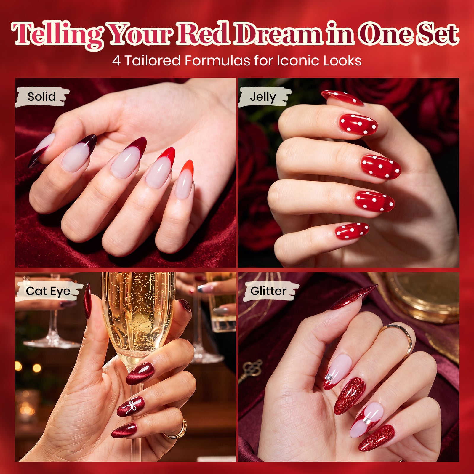 Beetles Burgundy Dream Red 20 Colors Gel Nail Polish Set Jelly Glitter Cat Eye Solid Color Halloween Nails 7.5ml Each