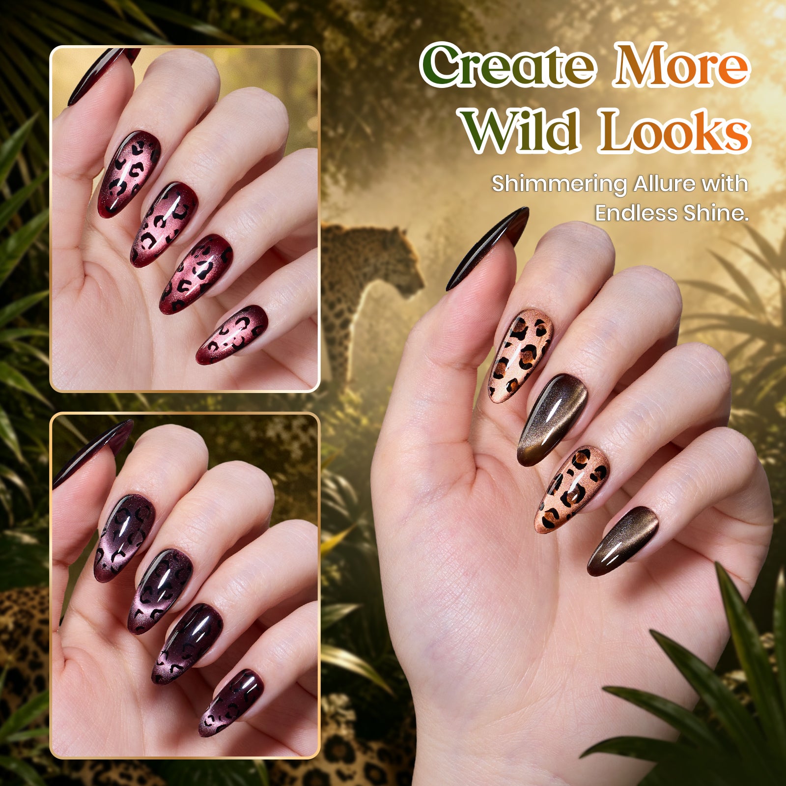 Beetles Fall Nails - Wildwood Leopard Cat Eye 6 Colors Gel Polish Set 9ml Each