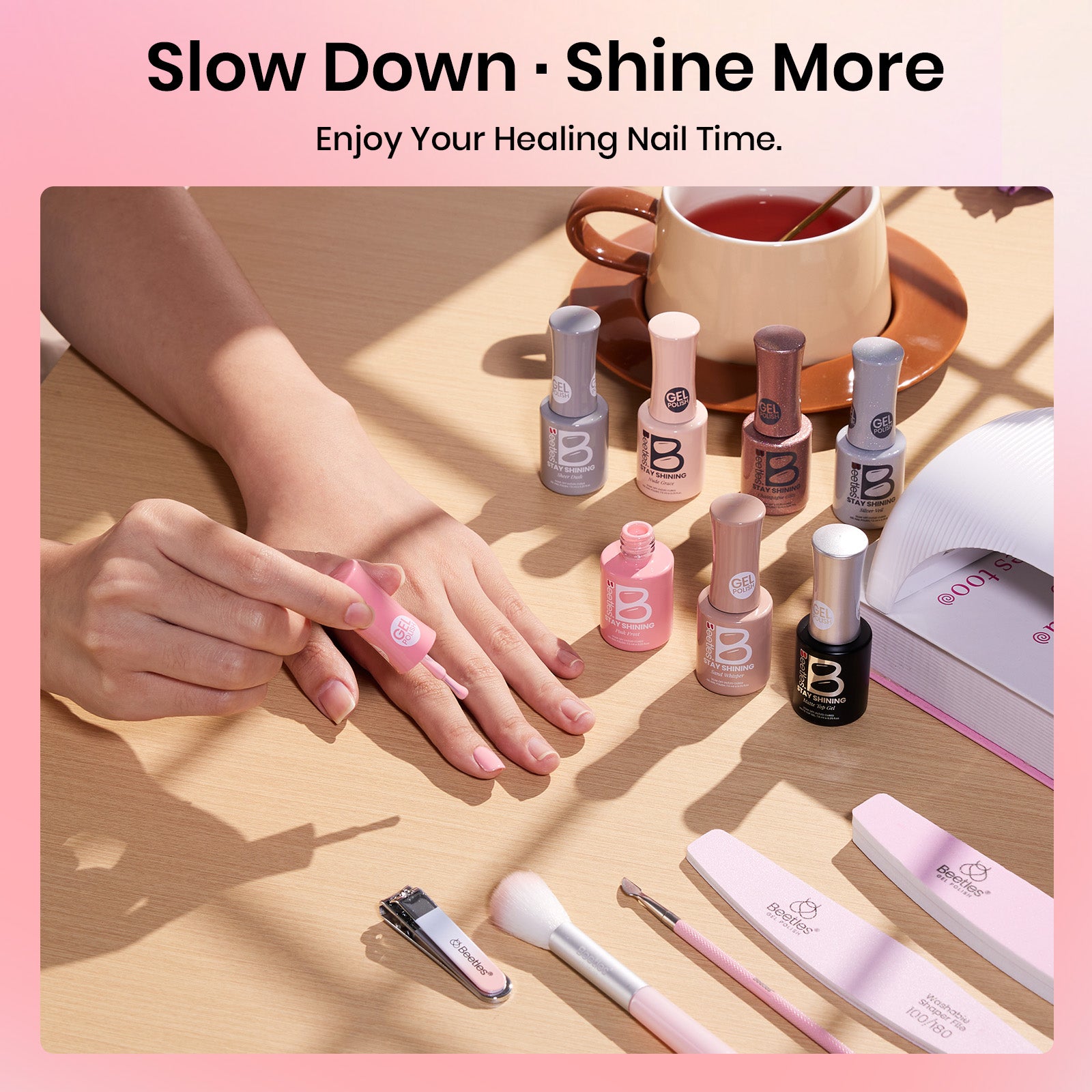 Beetles Stay Shining Cozy Elegance HEMA-FREE TPO FREE Gel Nail Kit with UV Light DIY Salon-Quality at Home