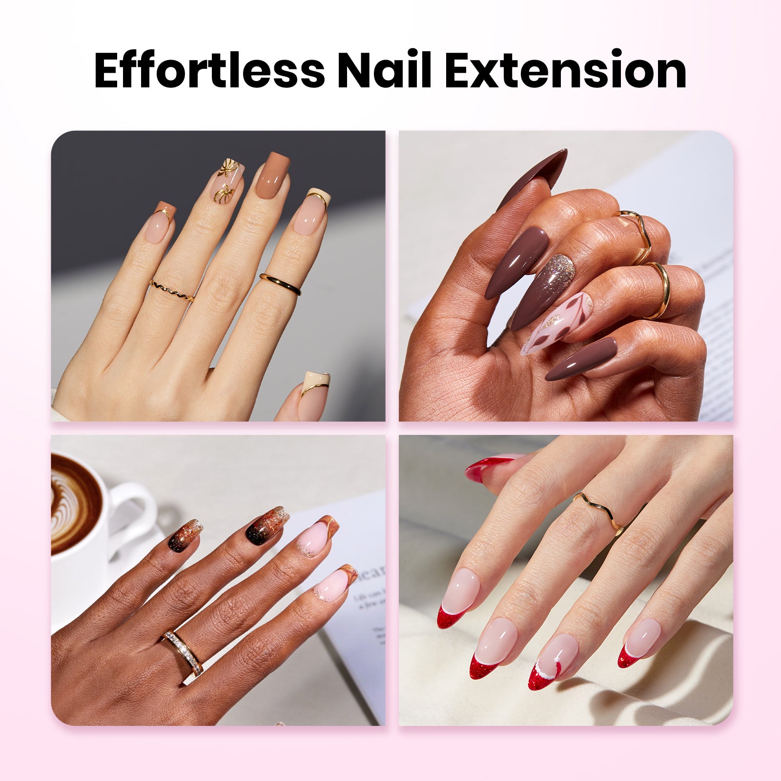 Beetles Stay Shinning Tipex Lite Instant Apex Nail Tips, Medium Stiletto, 256pcs 16 Sizes for DIY Salon-look Extensions