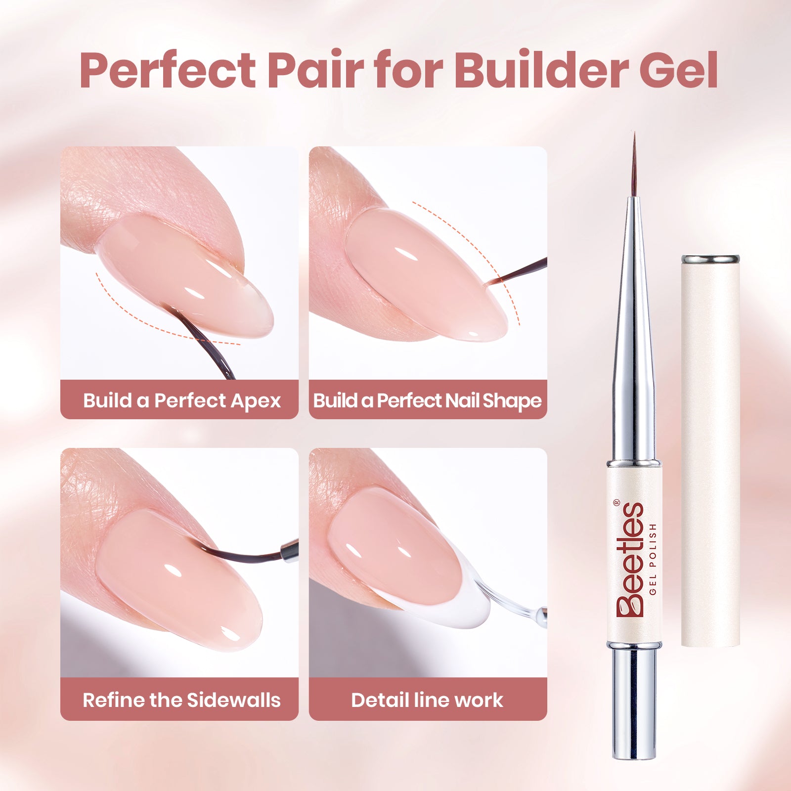 Beetles Builder Gel Nail Kit HEMA & TPO-Free, Muted Nude Pink with Nail Art Brush, 8 in 1 for Building Strengthening & Extension, Beginner Friendly DIY Salon at Home, UV LED Lamp Needed
