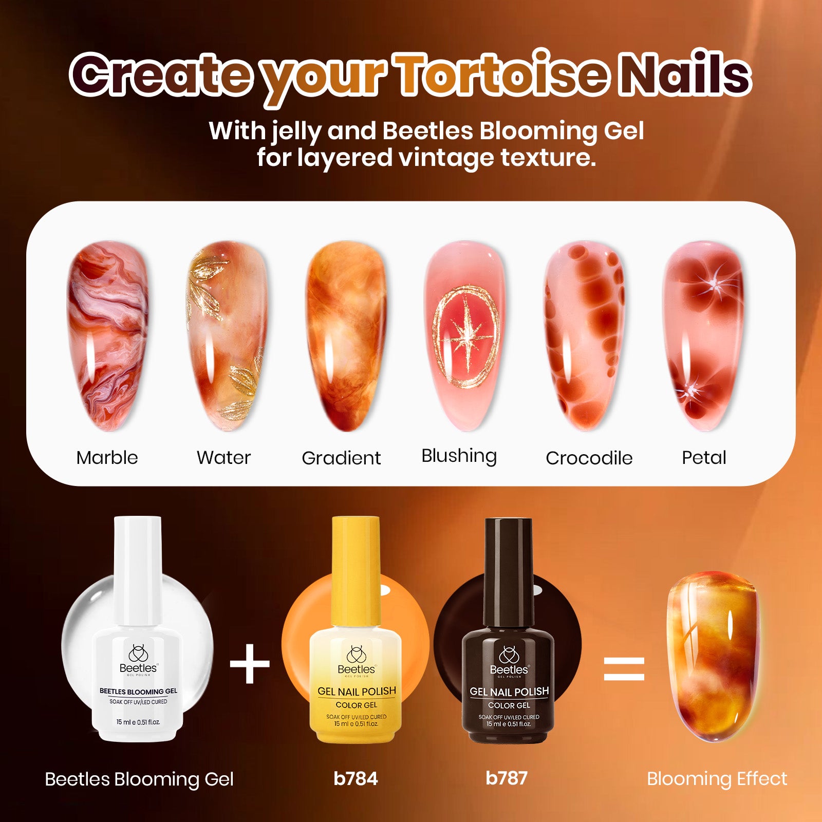 Beetles Gel Nail Polish Amber Traces 5 Colors Set 15ML Jelly with 1 Bottle Blooming Gel Fall Winter Nails