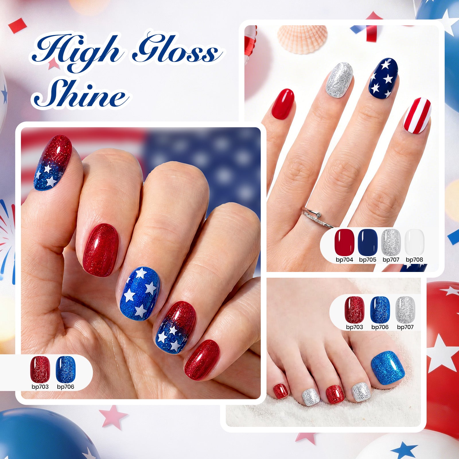 Air Dry Nail Polish| 6 Colors Gel Nail Polish Classic Red White Blue