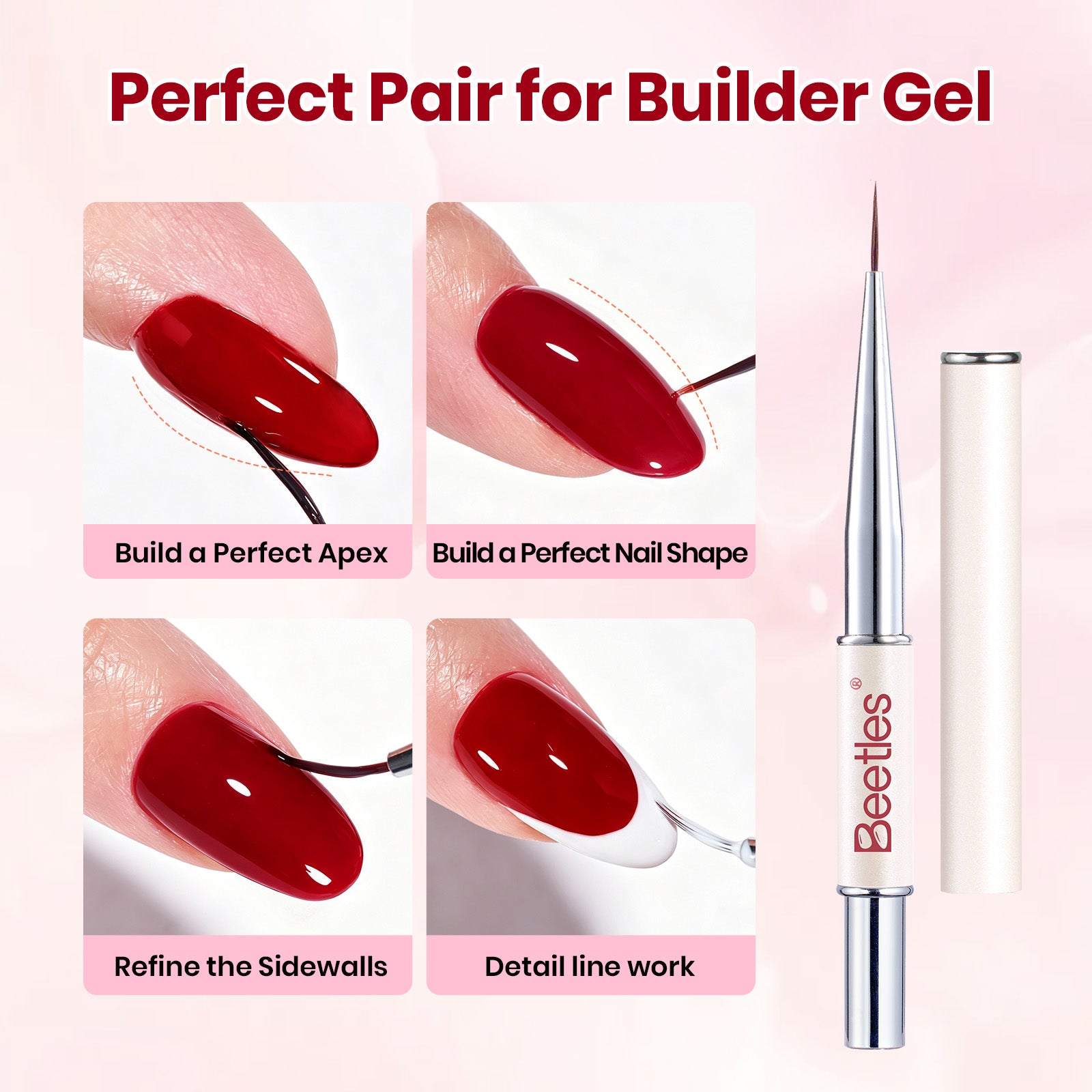 Beetles Builder Gel Nail Kit HEMA & TPO-Free, Cherry Noir Deep Wine Red with Nail Art Brush, 8 in 1 for Building Strengthening & Extension, Beginner Friendly DIY Salon at Home, UV LED Lamp Needed