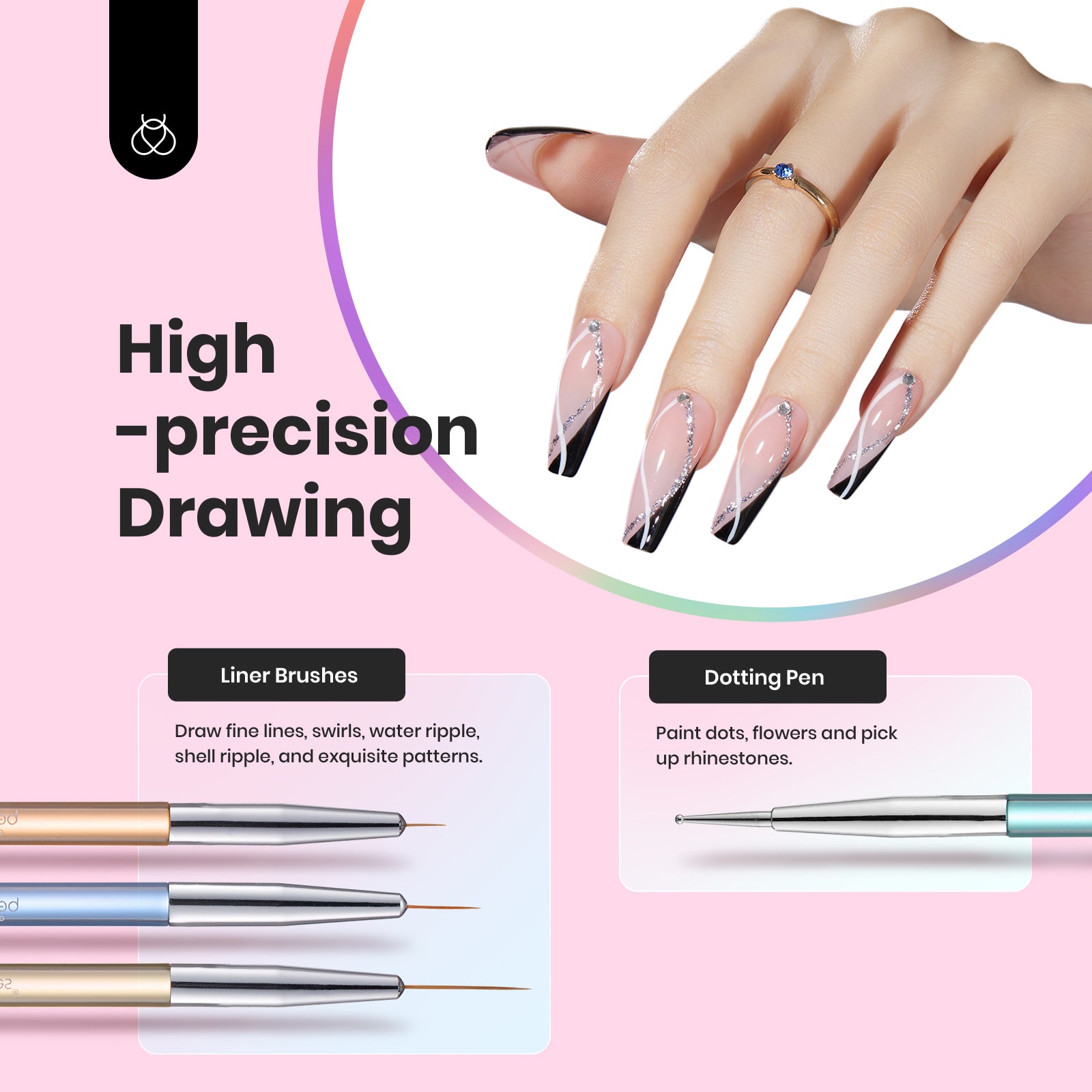 Beetles Pro 6 Pcs Double-Ended Nail Art Brush Set