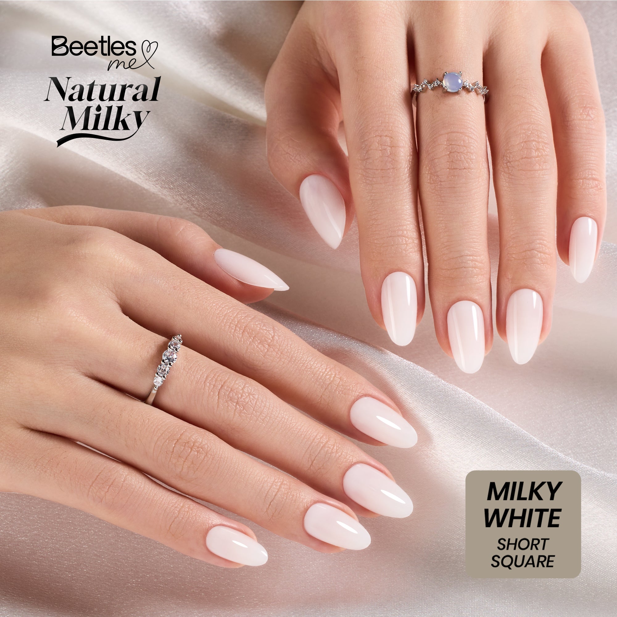 Beetles Stay Shining Milky White Press On Nails Short Oval