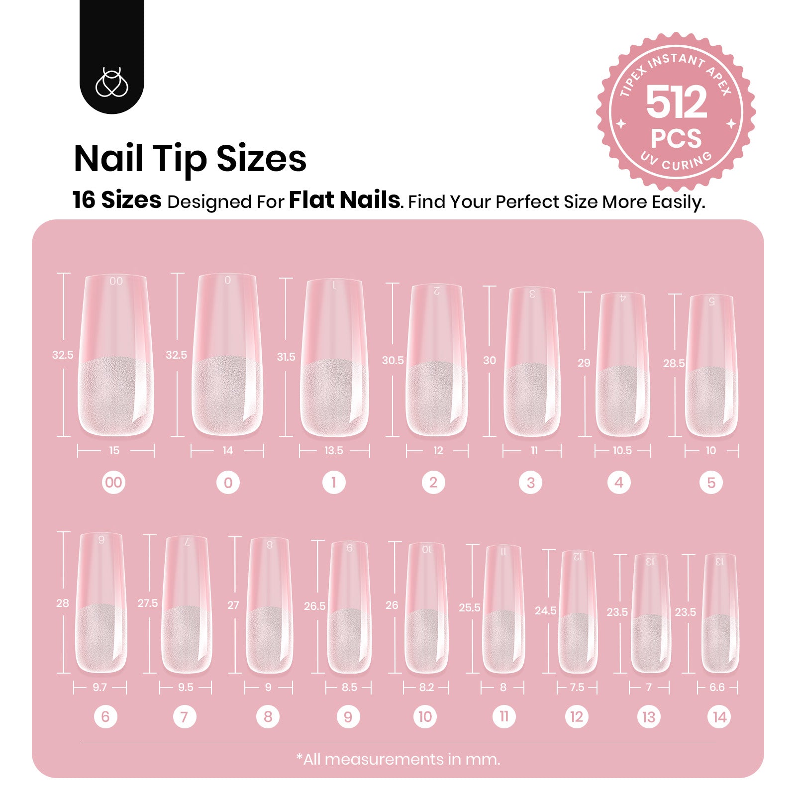 Beetles Pro Tipex Instant Apex Nail Tips, Long Square 512pcs, Thicker Strong Acrylic Tips for DIY Salon-look Extensions