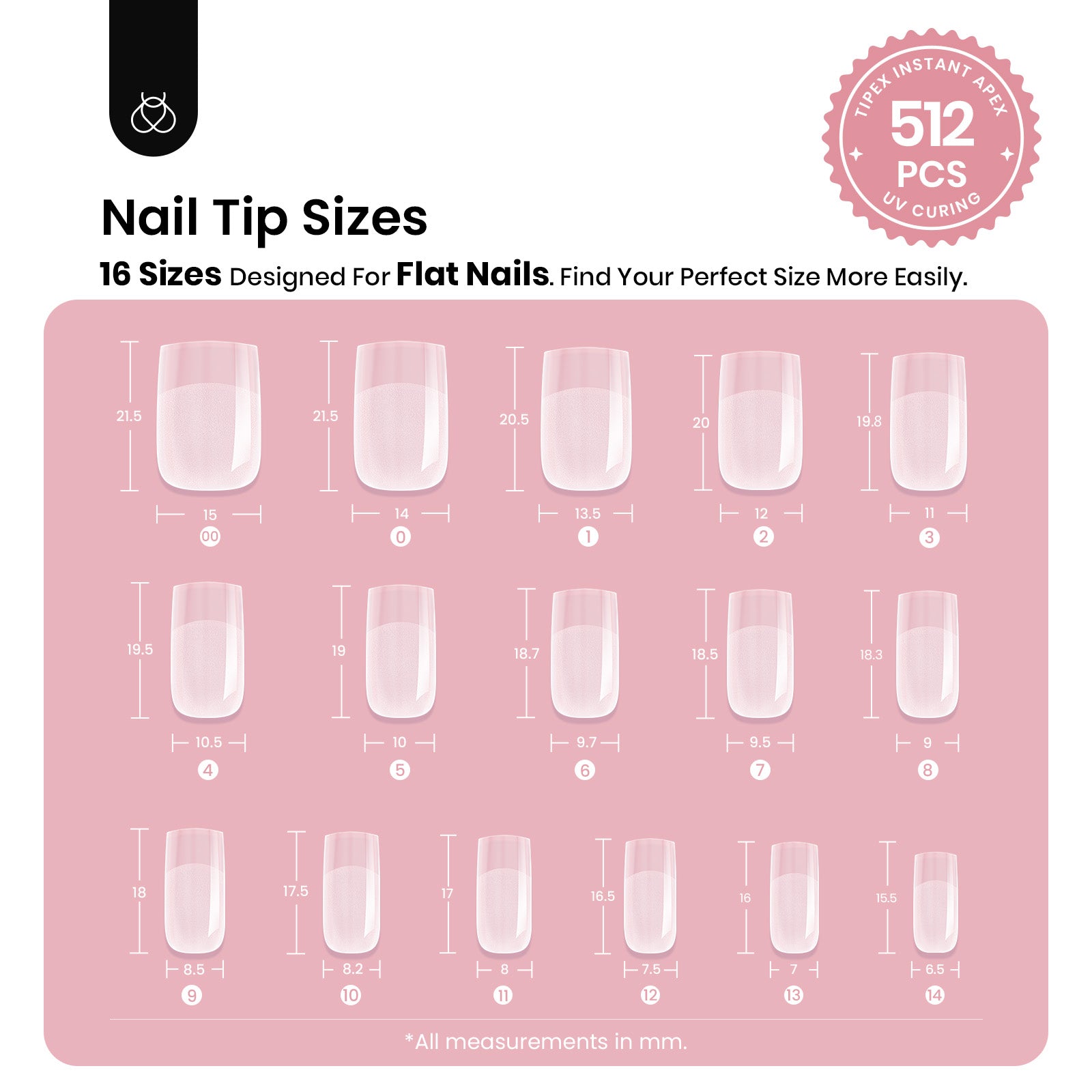Beetles Pro Tipex Instant Apex Nail Tips, Short Square 512pcs, Thicker Strong Acrylic Tips for DIY Salon-look Extensions