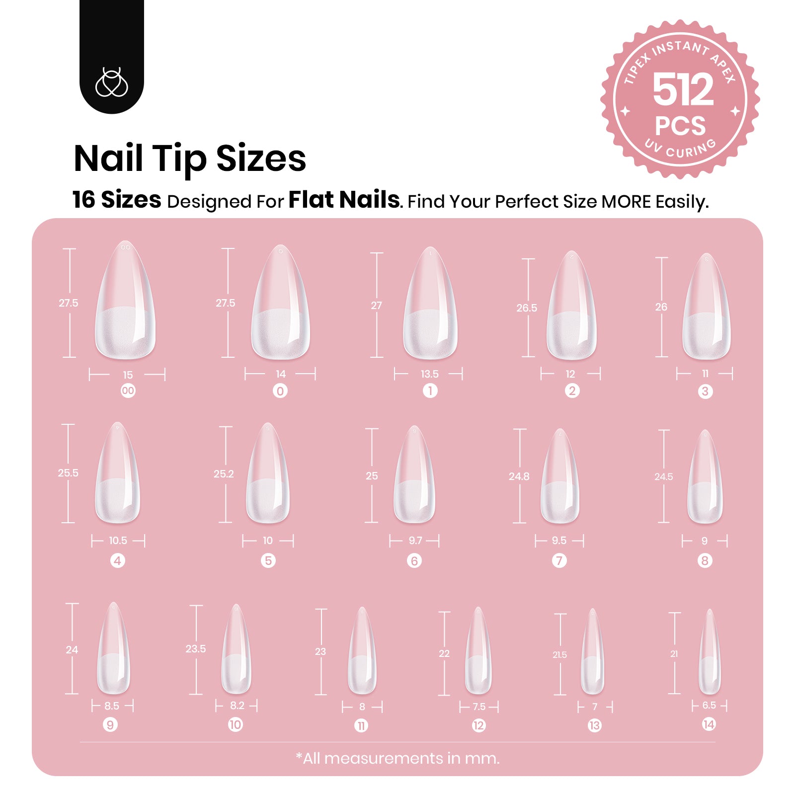 Beetles Pro Tipex Instant Apex Nail Tips, Medium Stiletto 512pcs, Thicker Strong Acrylic Tips for DIY Salon-look Extensions