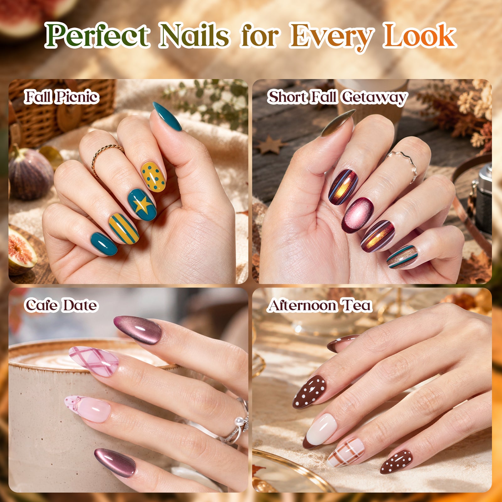 Beetles Nature Bazaar 15 Colors Cat Eye Gel Polish Set Fall Nails 7.5ml/Each