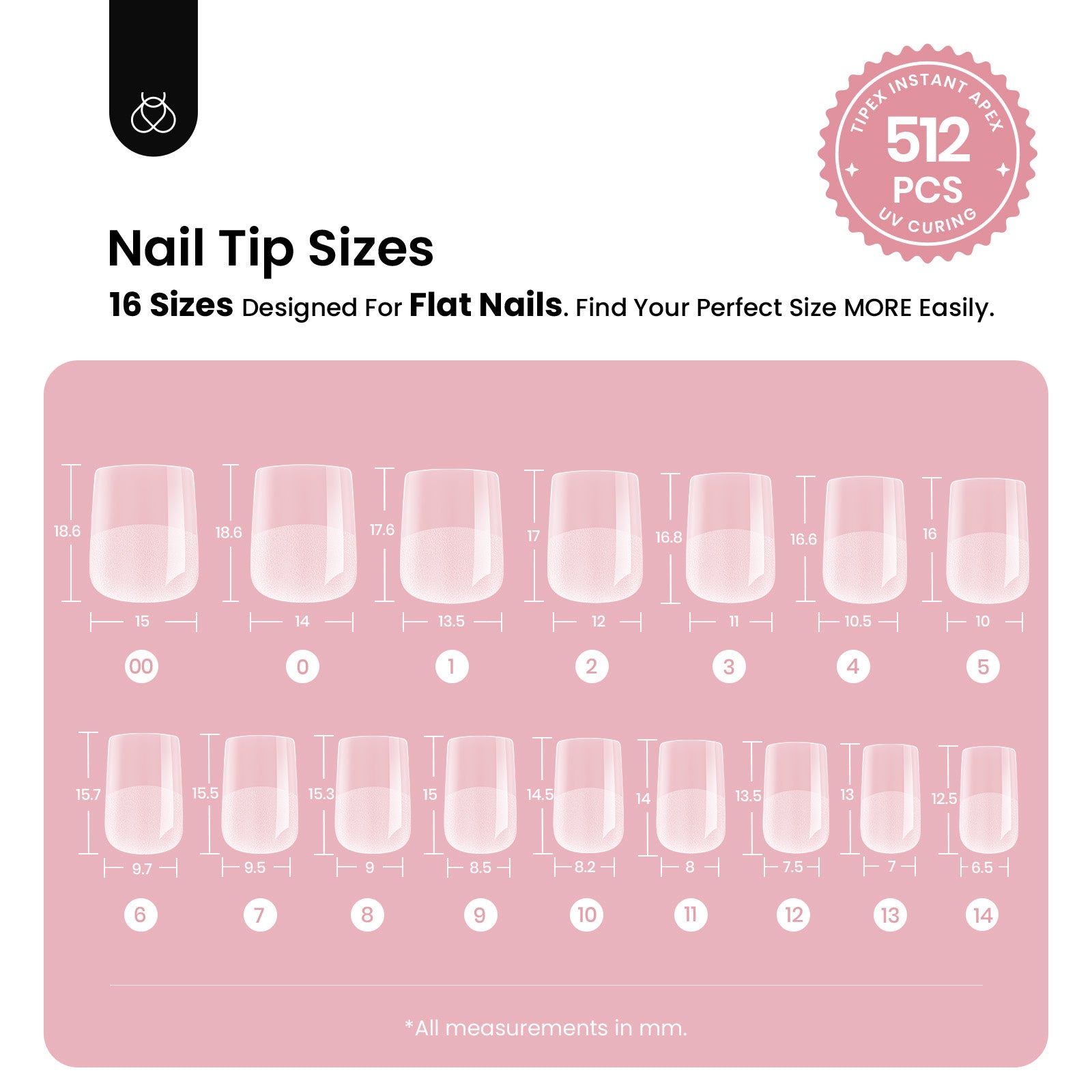 Beetles Pro Tipex Instant Apex Nail Tips, XS Square 512pcs, Thicker Strong Acrylic Tips for DIY Salon-look Extensions