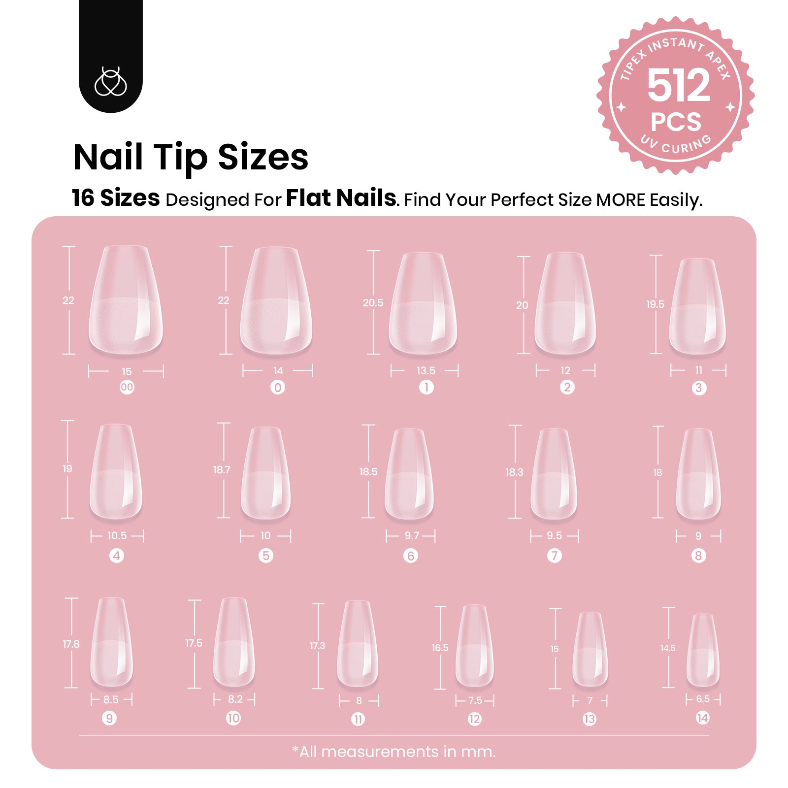 Beetles Pro Tipex Instant Apex Nail Tips, Short Coffin 512pcs, Thicker Strong Acrylic Tips for DIY Salon-look Extensions