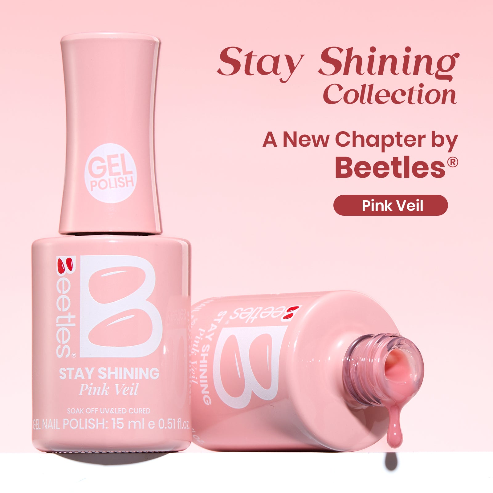 Beetles Stay Shining Collection Salon-Quality Gel Nail Polish - 15ml of Pink Veil