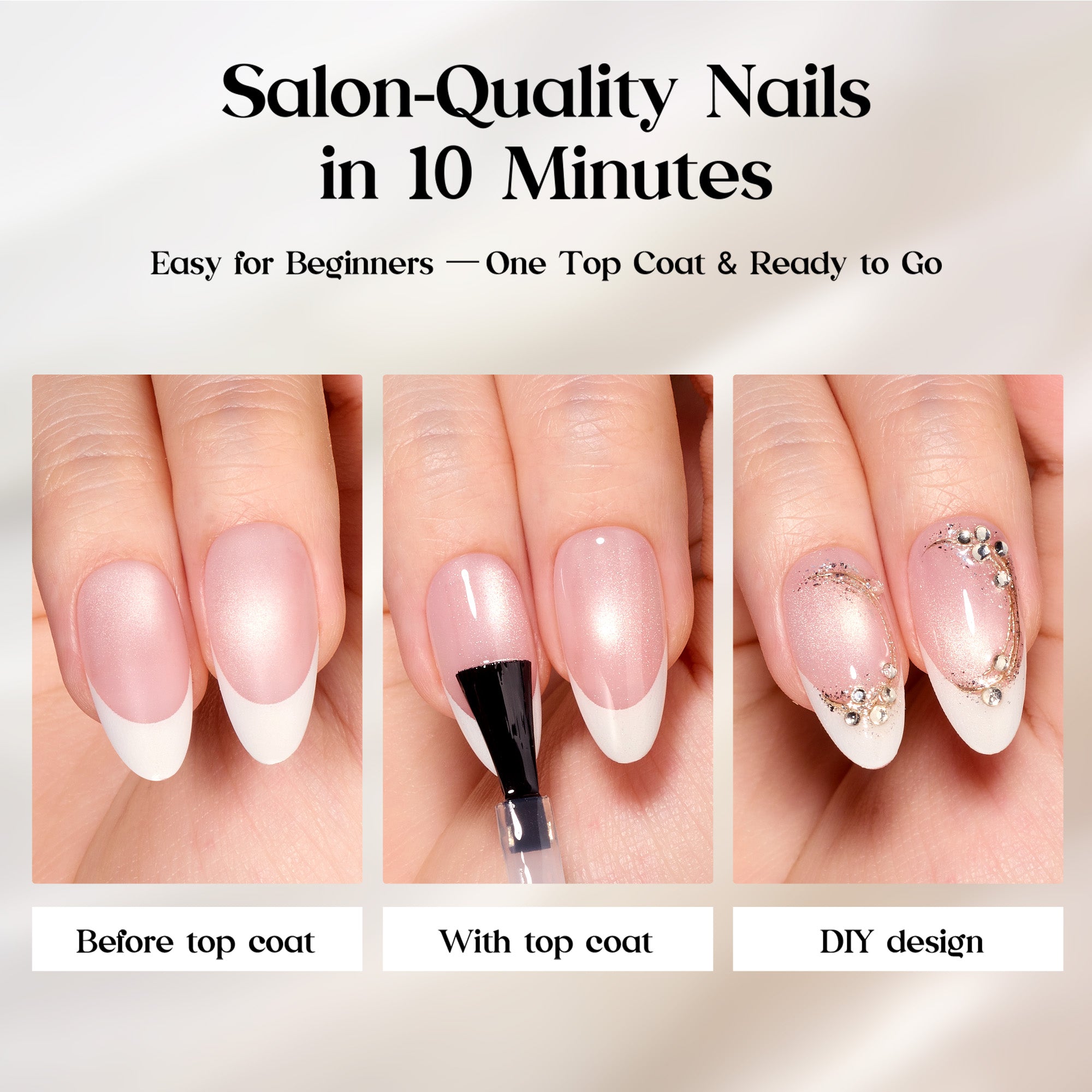 Beetles Stay Shining Glassy Blush French Press On Nails Medium Almond 160 PCS