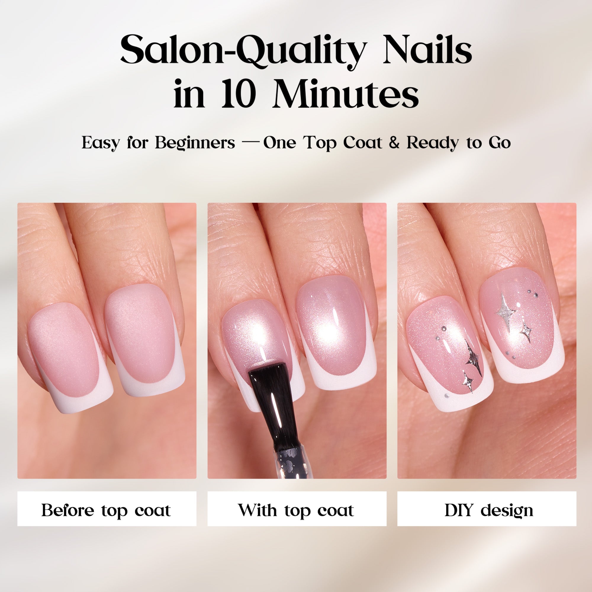 Beetles Stay Shining Glassy Blush French Press On Nails Short Squoval 160 PCS