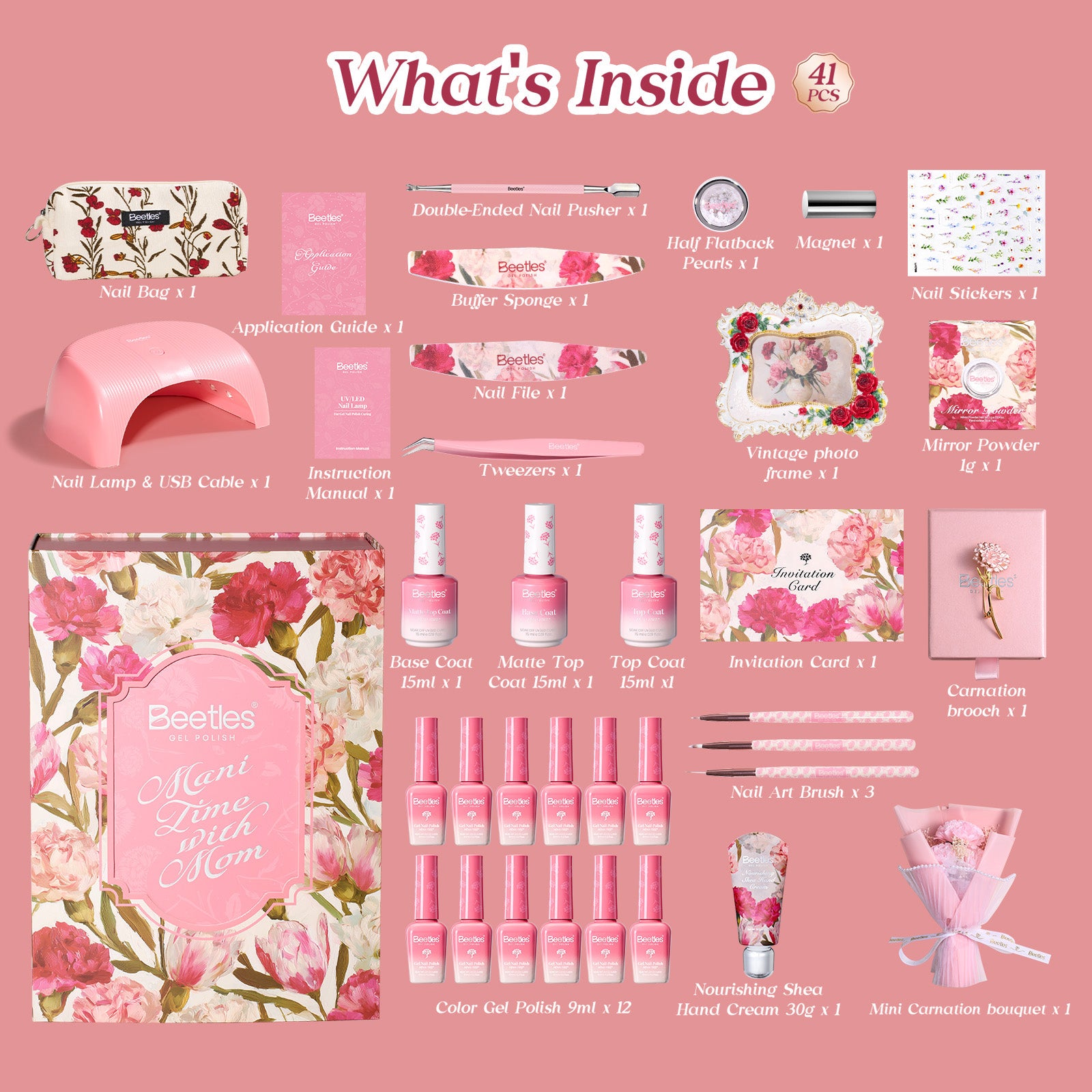 (Extra Free Nail Tips) Beetles Mani Time with Mom Mother's Day Gift Box | 12-Color HEMA-Free & TPO-Free Manicure Kit