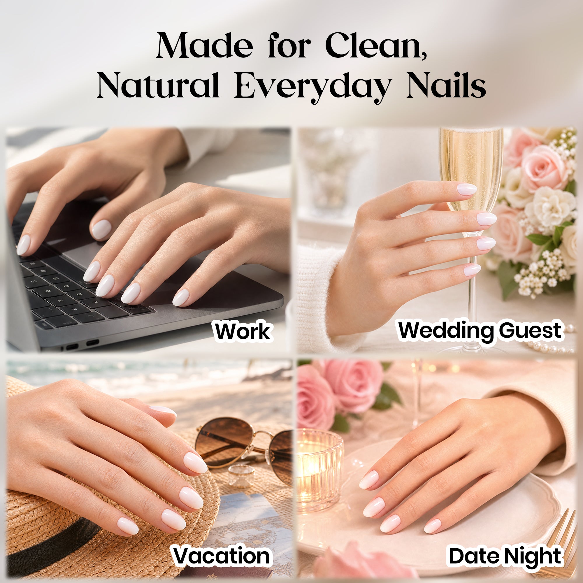 Beetles Stay Shining Milky White Press On Nails Short Almond