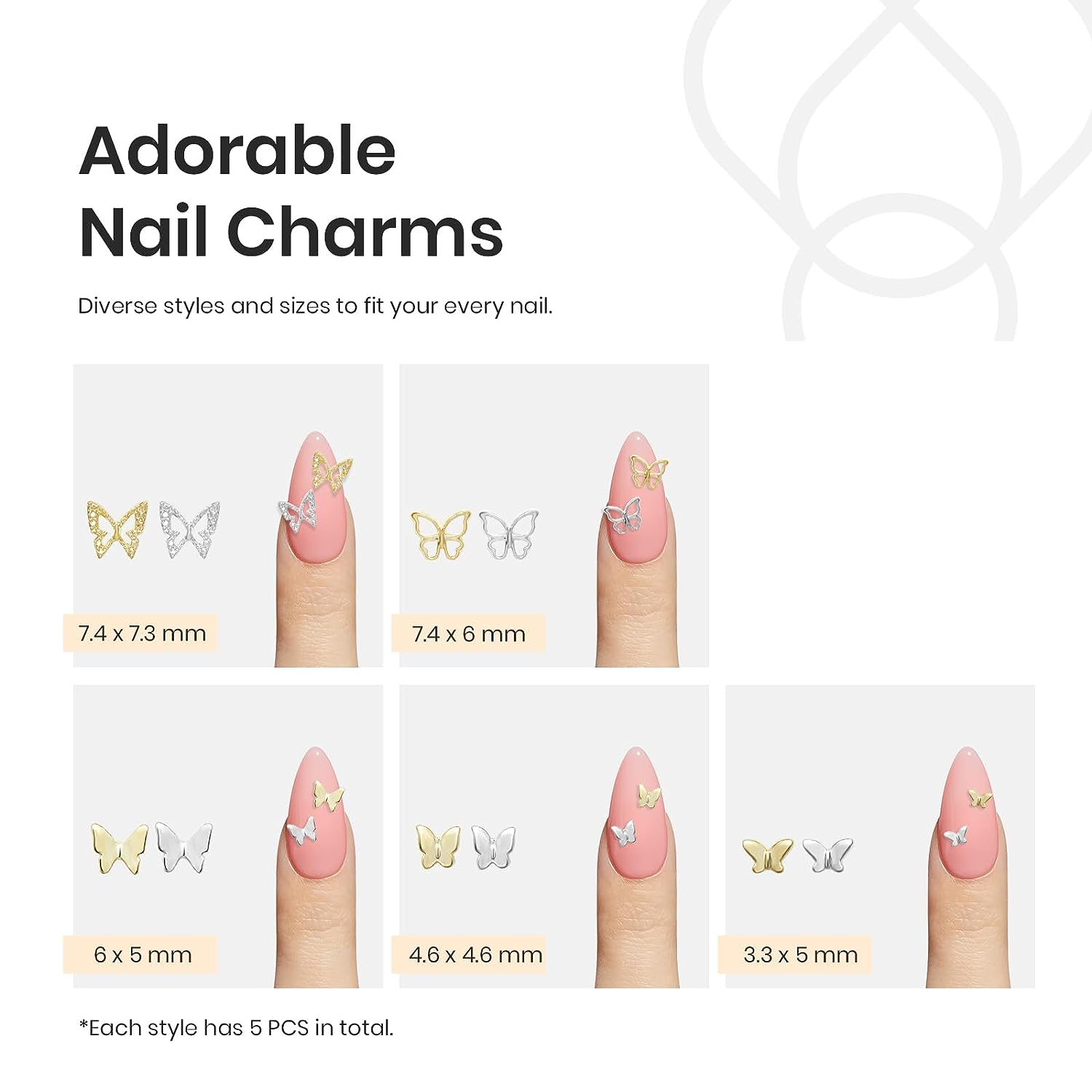 Beetles Gel Polish 60 Pcs 3D Nail Charms Butterfly Shape Metal Alloy Gold Silver Butterflies Gem for Nail Art Diy Mancure 9 Sizes