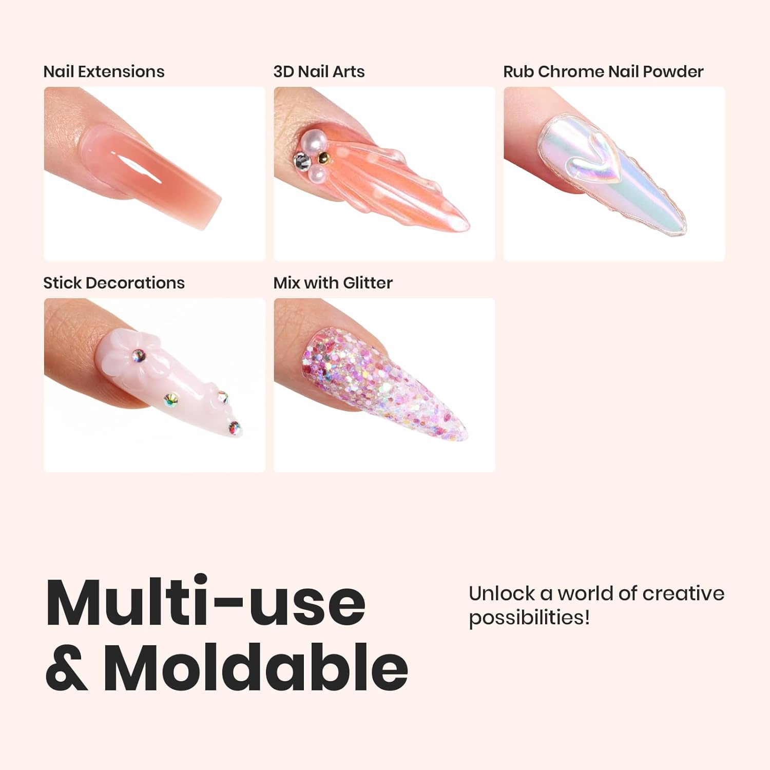 Clear Hard Gel 30g with Chrome Nail Powder Brush Sculpting Gel