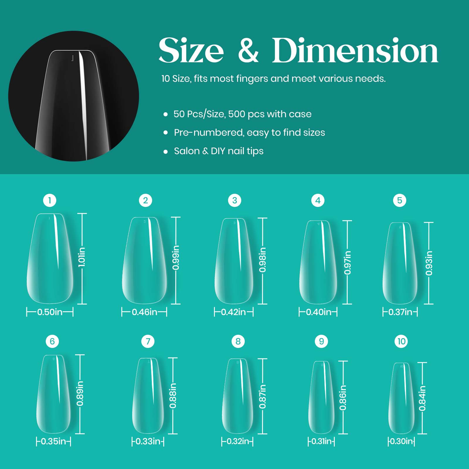 Medium Coffin Pre-shaped Nail Gelly Tips-500pcs #062