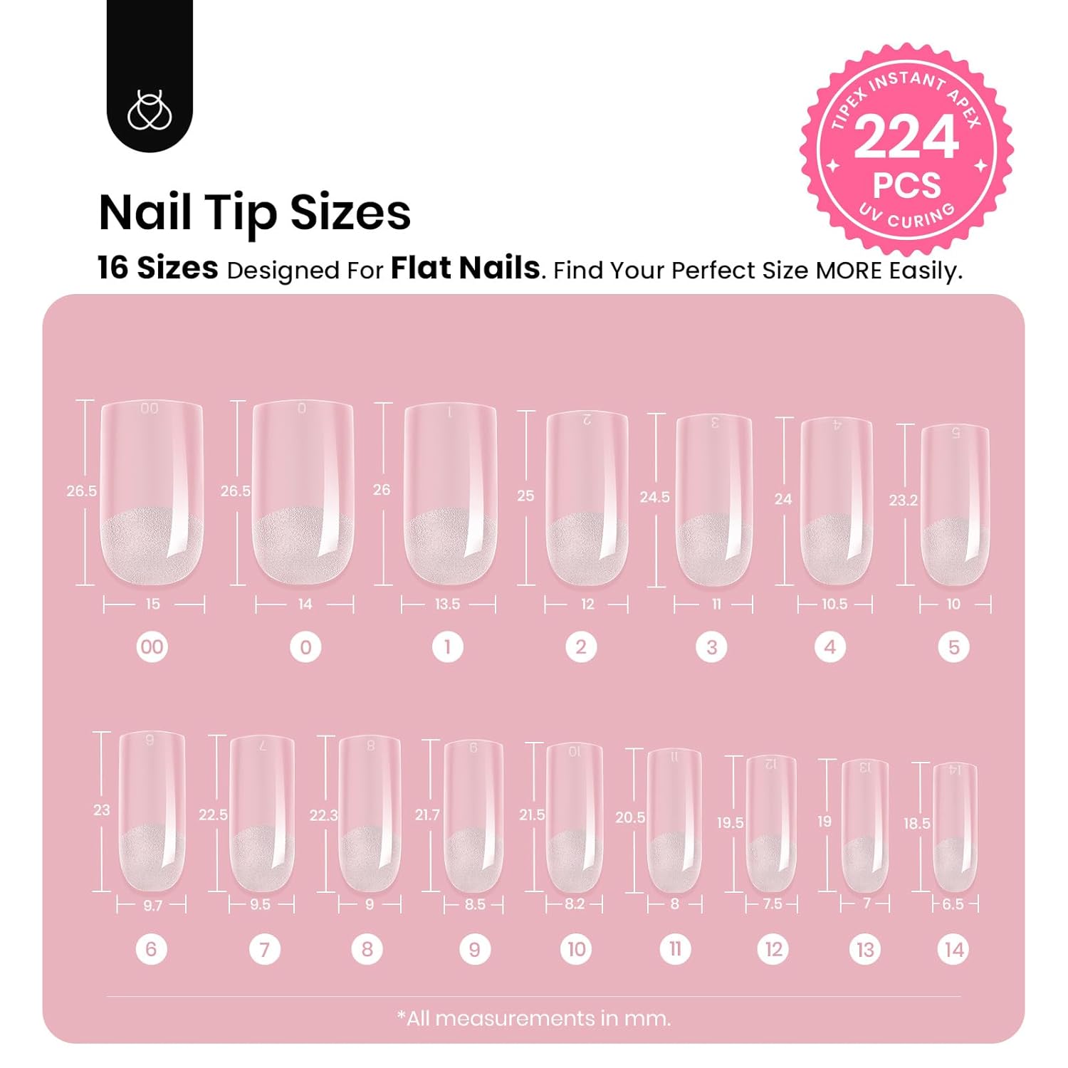 Tipex Medium Square Half Matte Nail Tips Kit | 224pcs