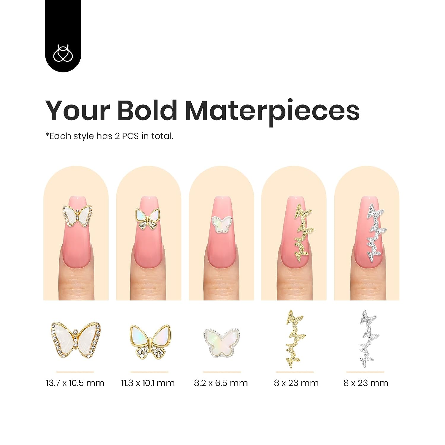 Beetles Gel Polish 60 Pcs 3D Nail Charms Butterfly Shape Metal Alloy Gold Silver Butterflies Gem for Nail Art Diy Mancure 9 Sizes