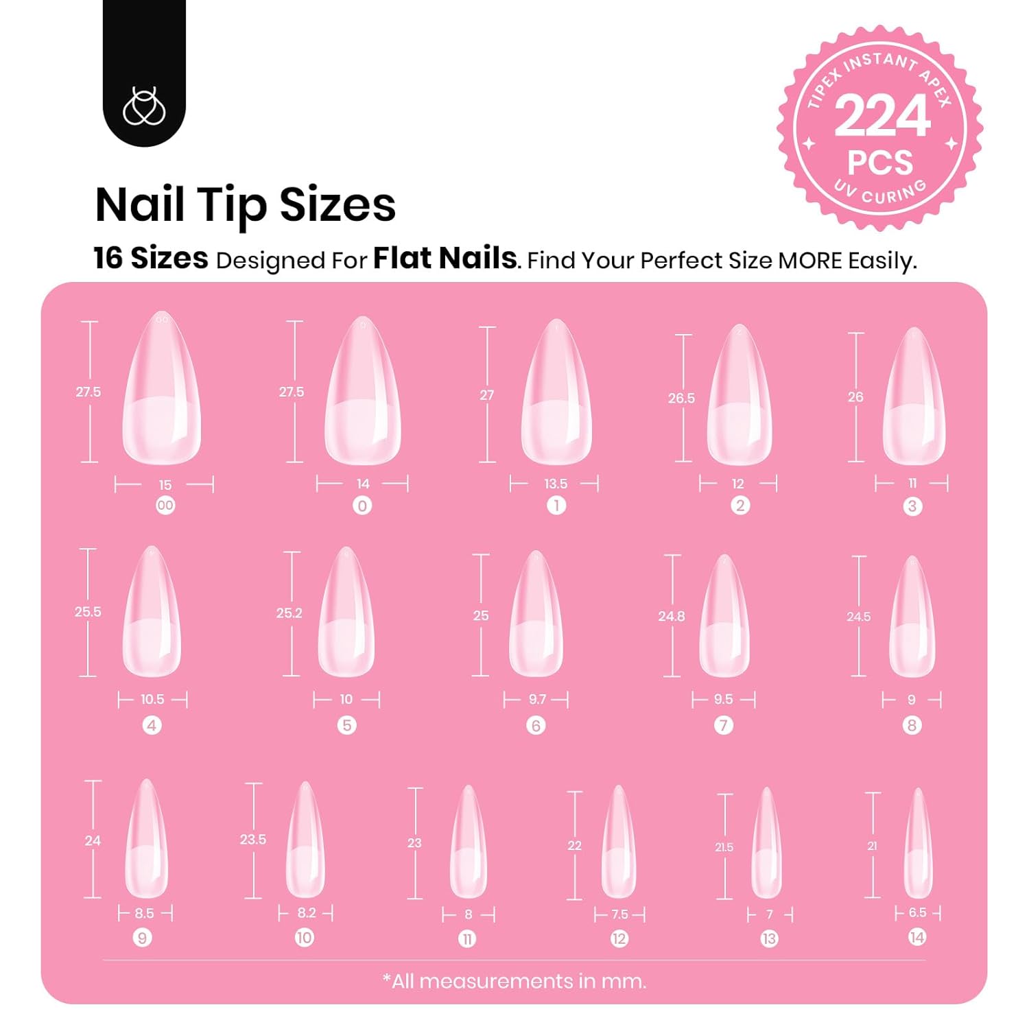 Tipex Medium Stiletto Half Matte Nail Tips Kit | 224pcs