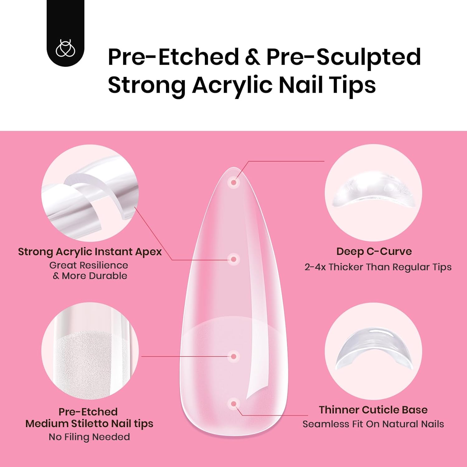 Tipex Medium Stiletto Half Matte Nail Tips Kit | 224pcs