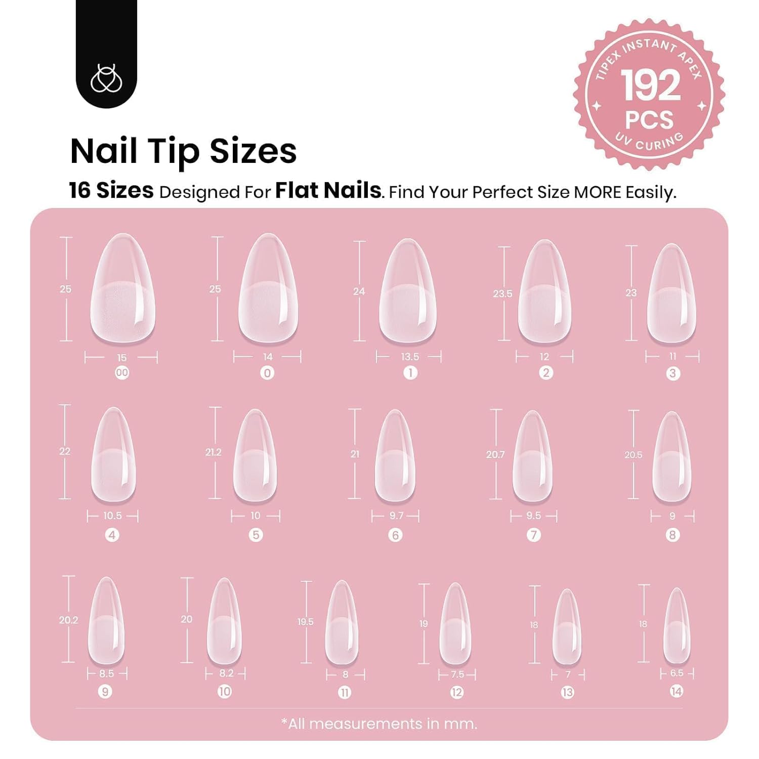 Beetles Almond Medium Tipex Nail Tips | 192 pcs