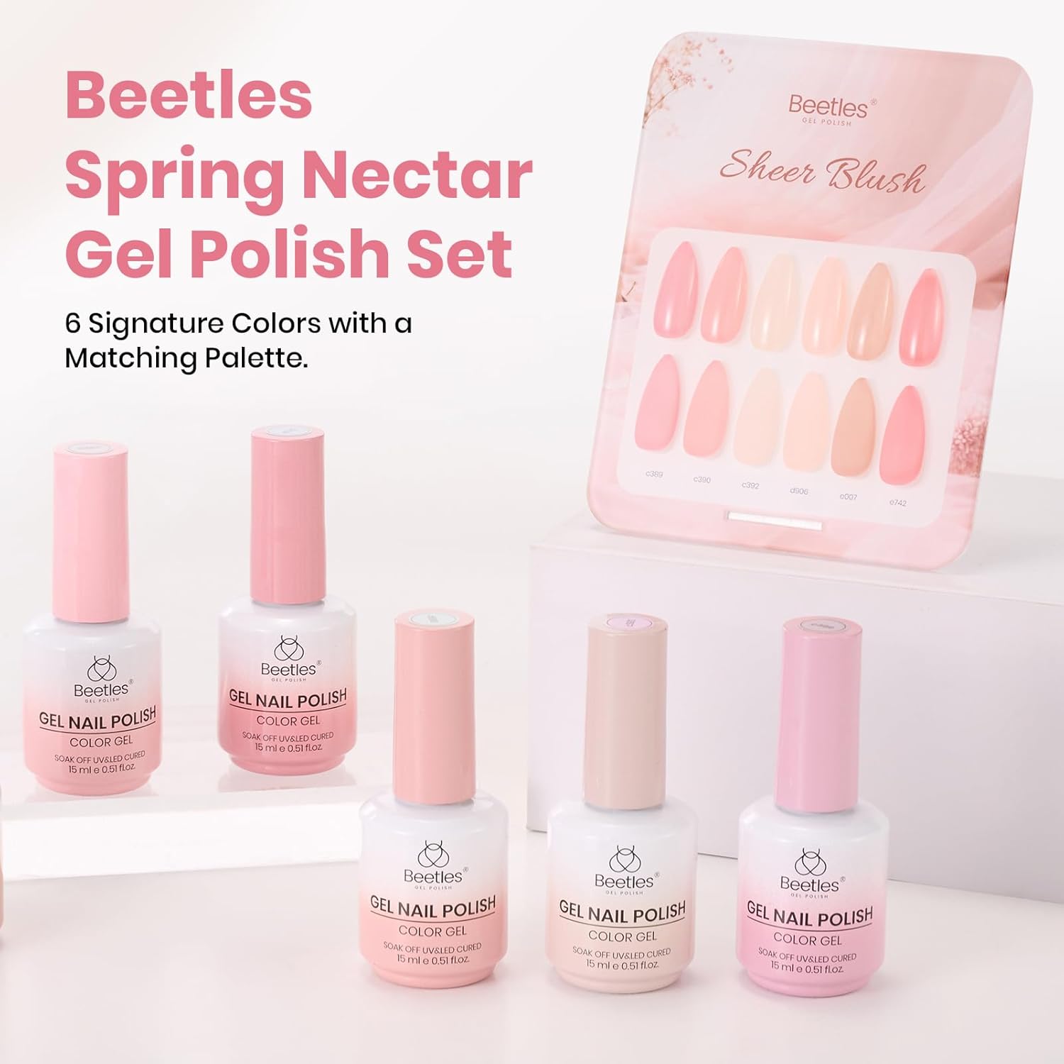 Beetles Sheer Blush Nude Gel Nail Polish Set - 6 Colors Summer Nails 15ML Nude Pink Brown Neutral Jelly Gel Polish Kit Sheer Translucent Effect Soak Off UV Nail Art Design Manicure Gift for Women