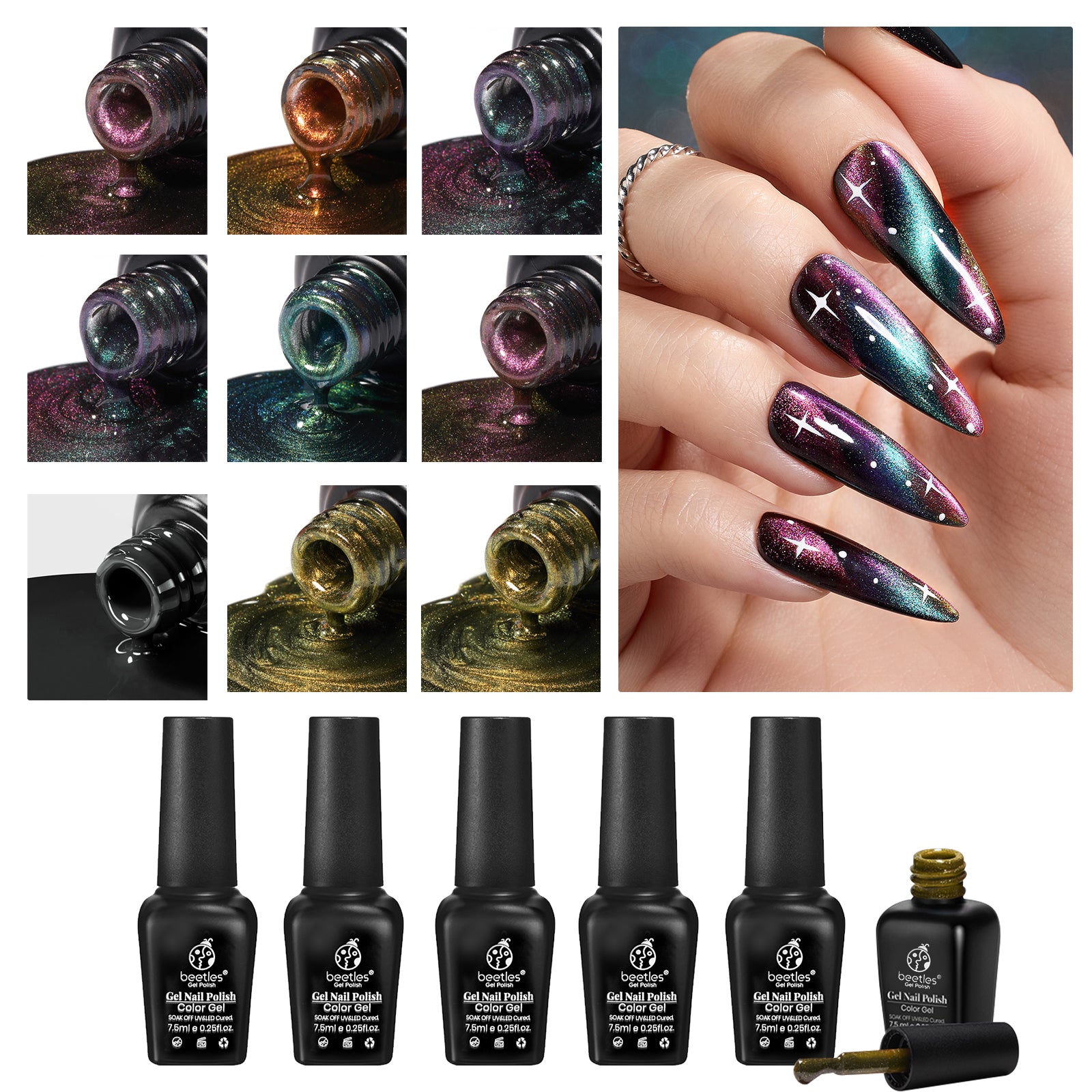 Beetles Gel Polish 6 Different Universe Cat Eye Series Gel Nail Polish Set, Spring Summer Fall Autumn Winter Social Occasions Gel Nail Polish Kit Gift for Holiday