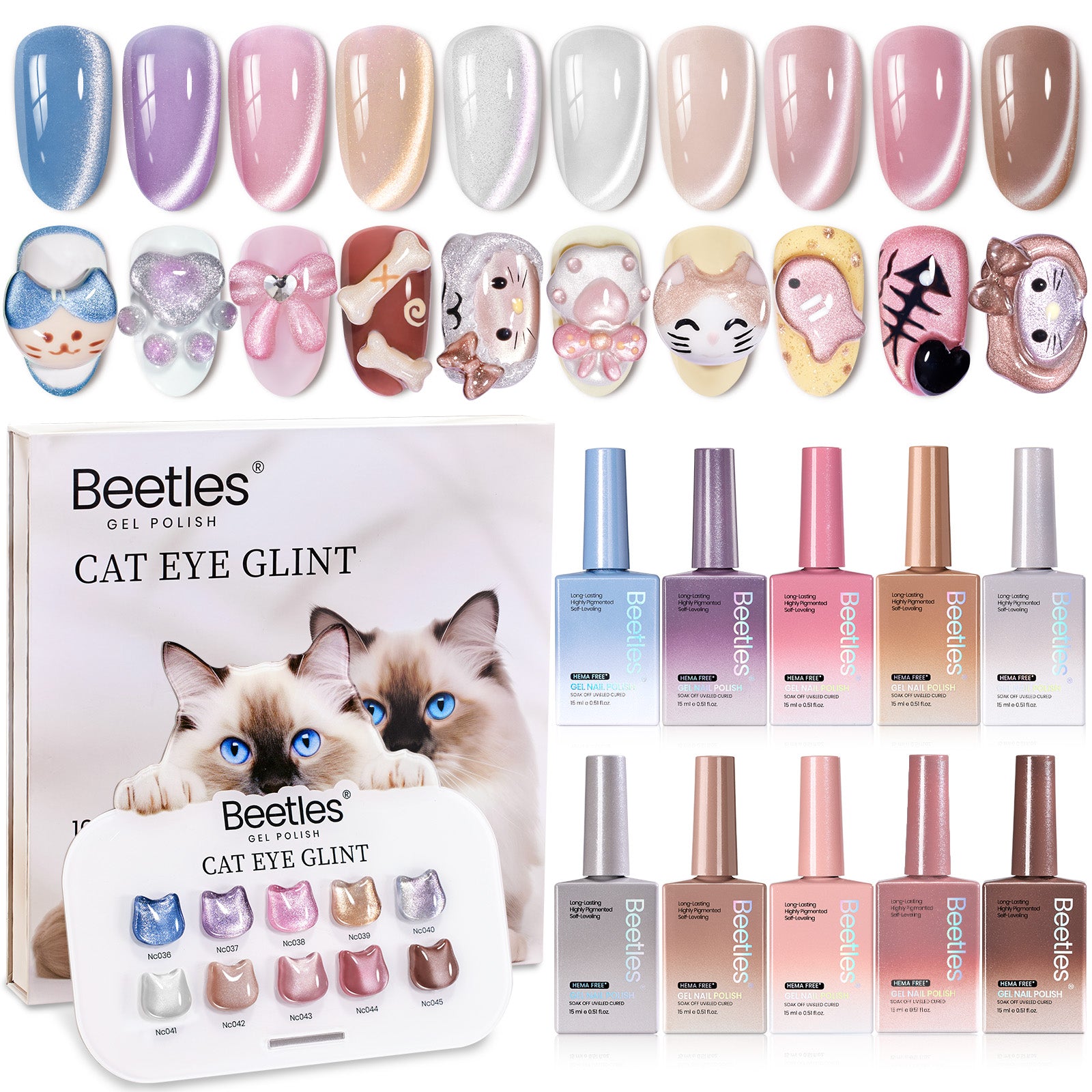 Beetles Cat Eye Glint Gel Nail Polish BOX - 15ML 10 Colors Magnetic Gel Polish Kit