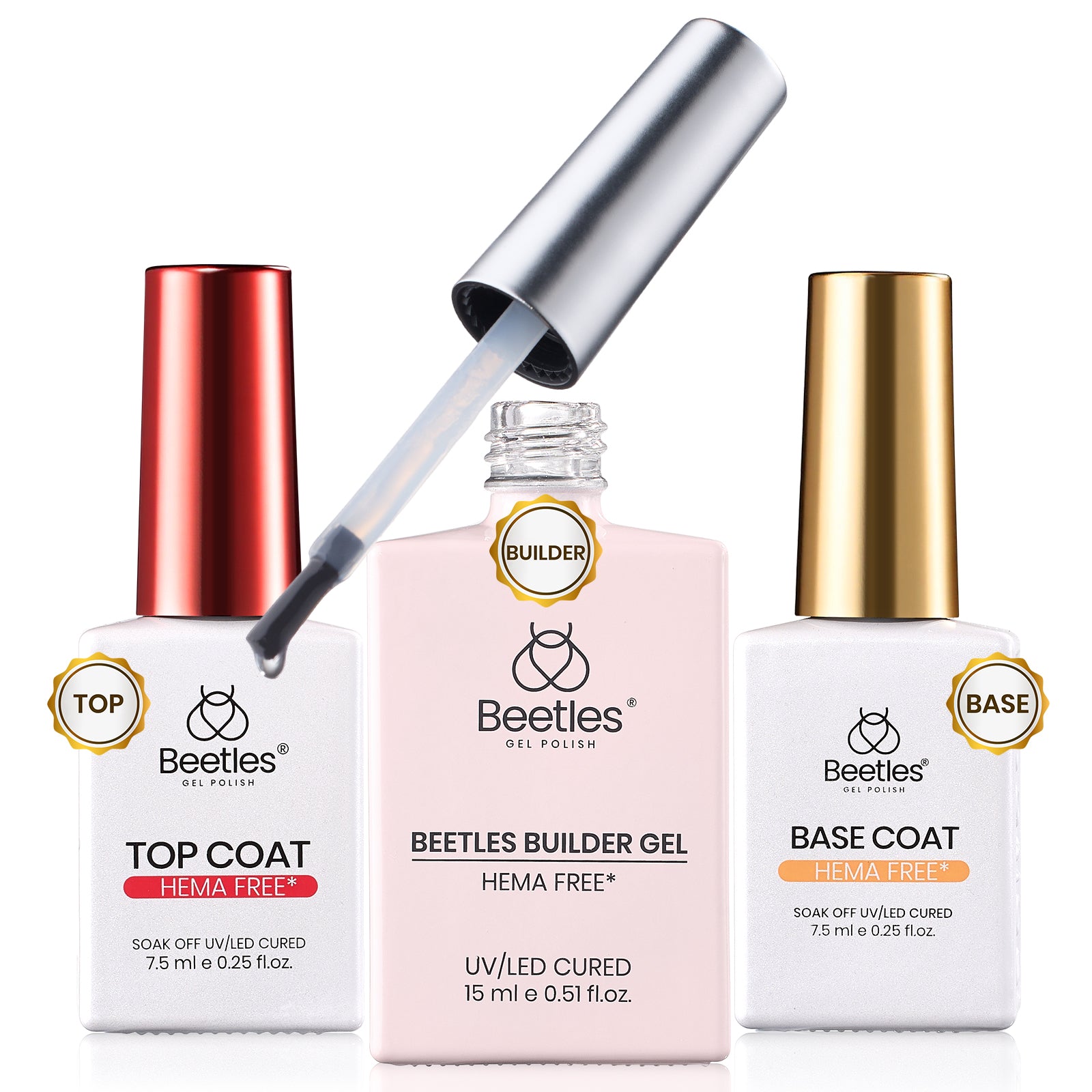 Beetles Builder Gel HEMA-Free,Nail Protection Trio Set 3 Pcs 8 in 1 Nail Strengthening Apex Building Extension for Beginner DIY Salon at Home,Clear Gel Builder with Base & Top Coat,UV & LED Cured