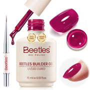 Beetles Builder Gel Nail Kit HEMA & TPO-Free, Rose Fuchsia Magenta with Nail Art Brush, 8 in 1 for Building Strengthening & Extension, Beginner Friendly DIY Salon at Home, UV LED Lamp Needed