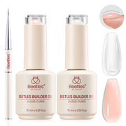 Beetles Builder Gel Nail Kit-Silken Petal 2 Pcs 8 in 1 Nail Thickening Strengthening Building Apex for Beginner DIY Salon at Home,UV Clear & Jelly Nude Builder Gels with Nail Brush