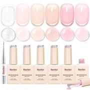 Beetles Builder Gel Nude & Pink, TPO & HEMA-FREE 6 Colors & Nail Brush 8 in 1 for Building Strengthening & Extension, Beginner Friendly DIY Salon at Home, UV LED Nail Lamp Needed, Nude Reverie