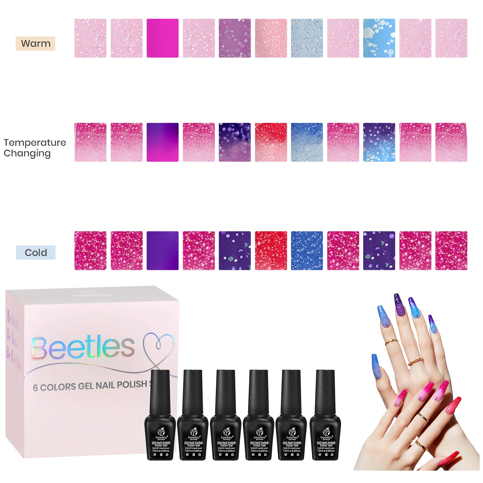 Beetles Gel Polish 6 Different Iridescent Butterfly Series Gel Nail Polish Set, Spring Summer Fall Autumn Winter Social Occasions Different Colors Under Different Temperature Gel Nail Polish Kit Gift for Holiday