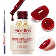 Beetles Builder Gel Nail Kit HEMA & TPO-Free, Cherry Noir Deep Wine Red with Nail Art Brush, 8 in 1 for Building Strengthening & Extension, Beginner Friendly DIY Salon at Home, UV LED Lamp Needed